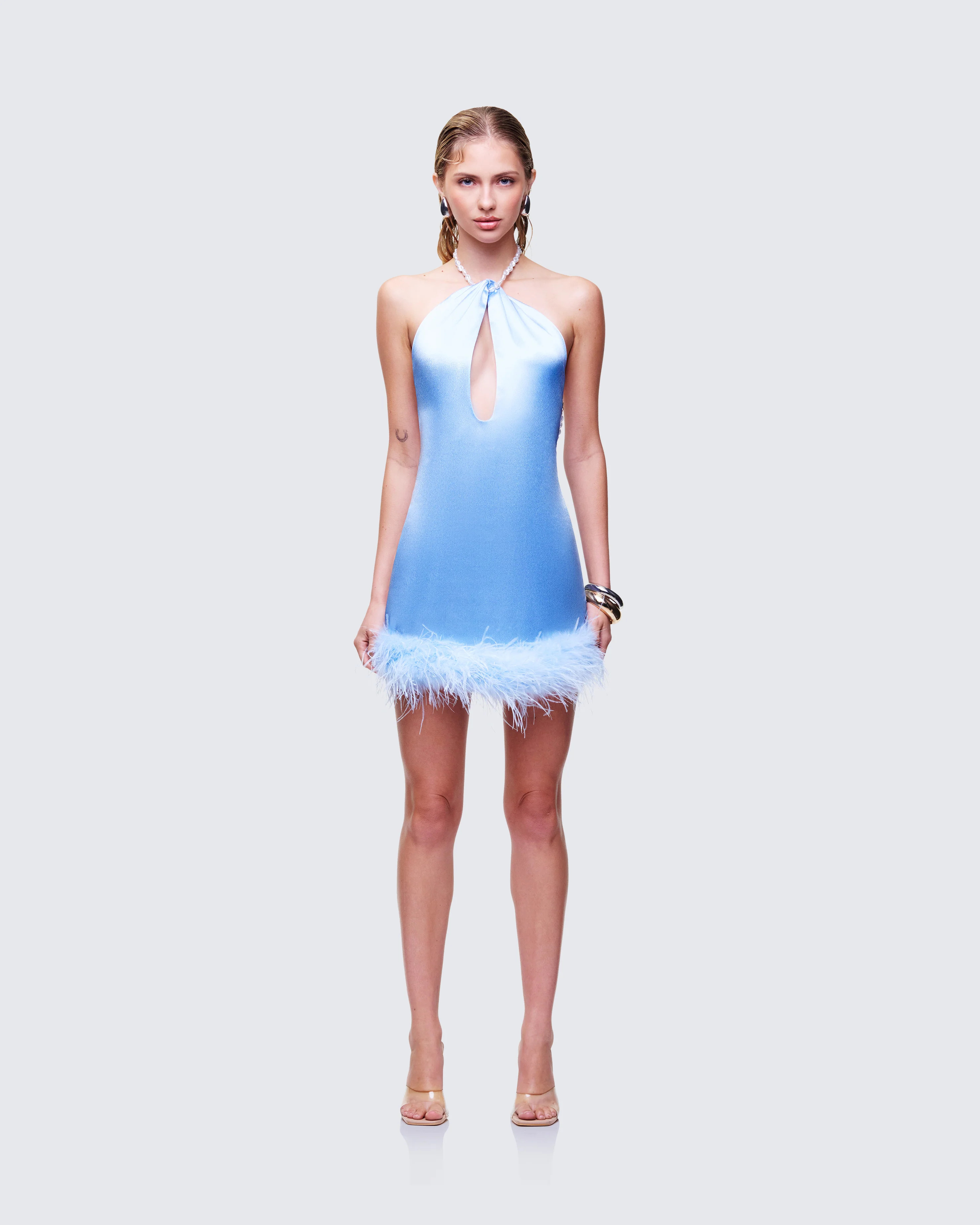 Savannah Blue Feather Mini Dress