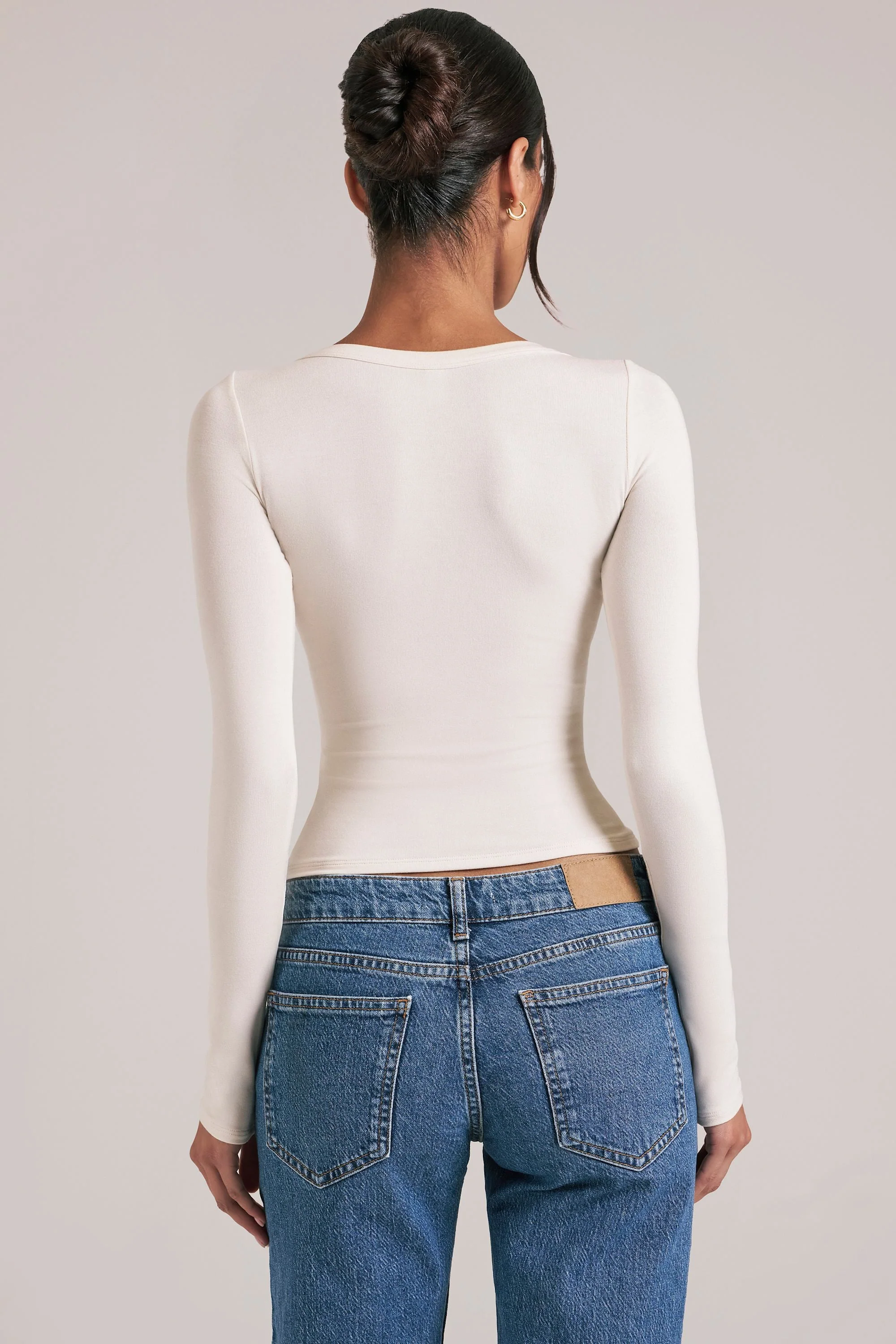 V-Neck Long-Sleeve Top  in Vanilla