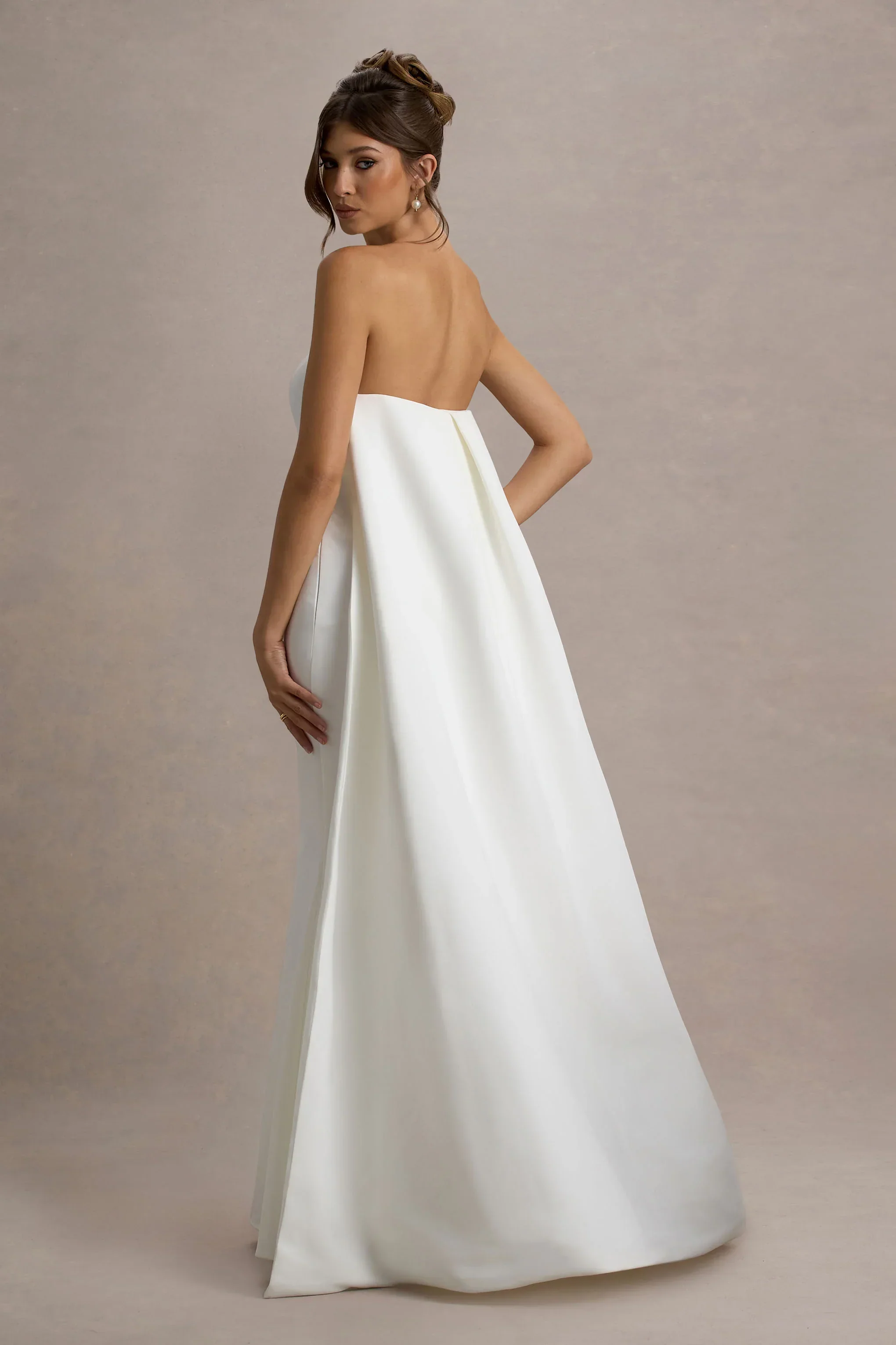 She's Trouble | White Bandeau Maxi Dress With Cape