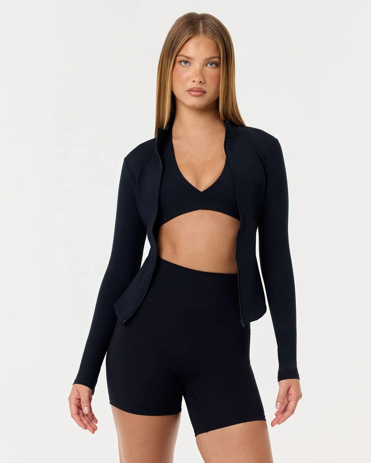 Serenity Longline Zip Up Jacket | Black