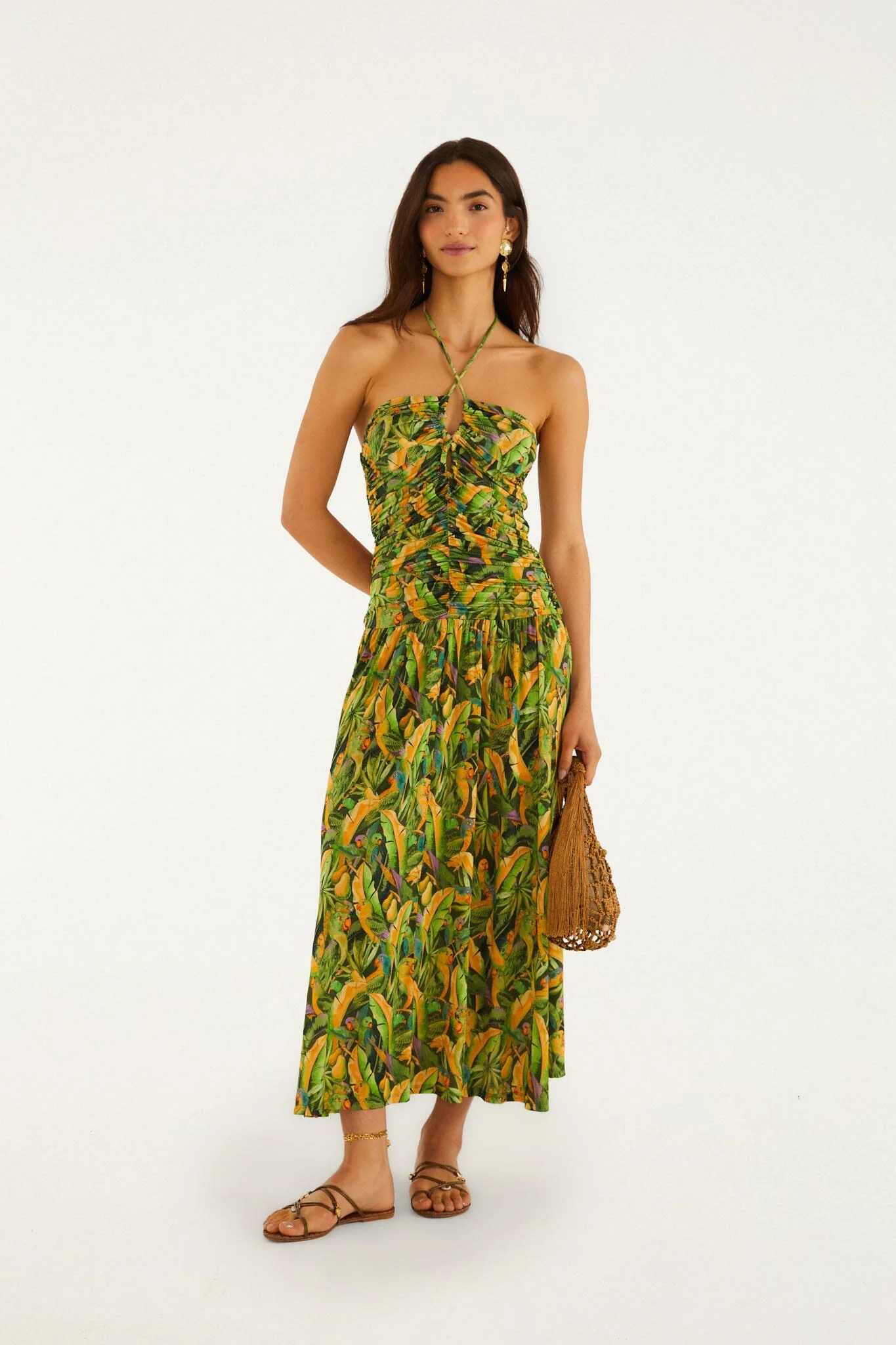 Forest Green Parrots Maxi Dress