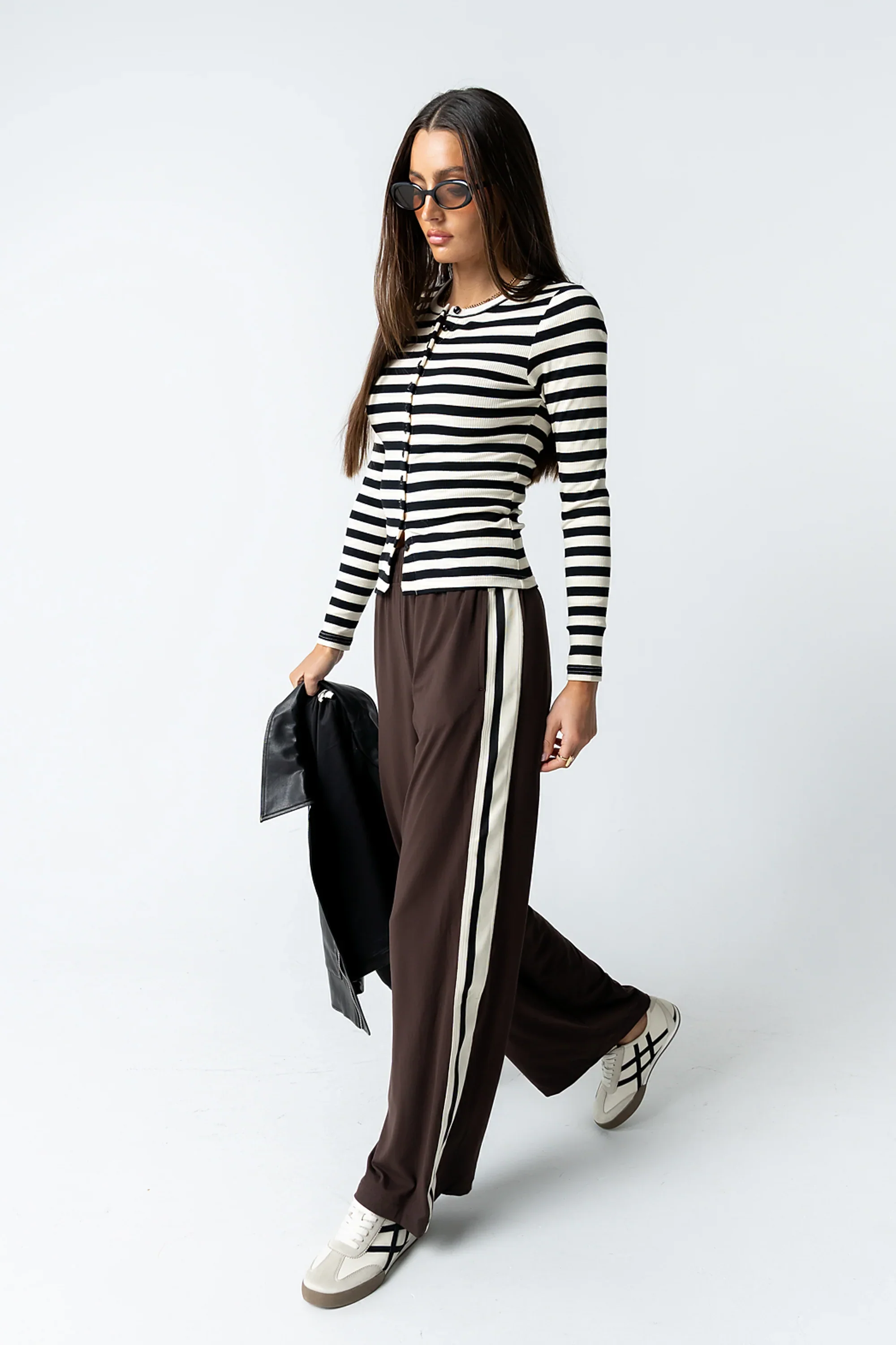 Mia Button Up Top in Striped Black