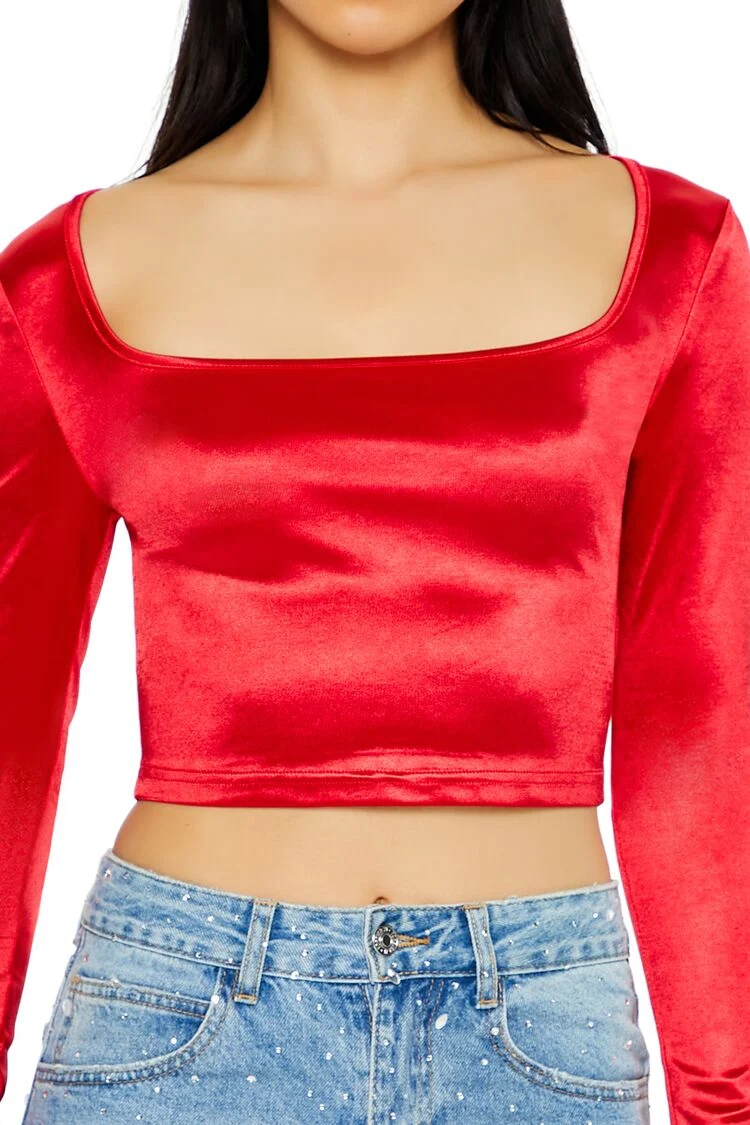 Satin Square-Cut Crop Top