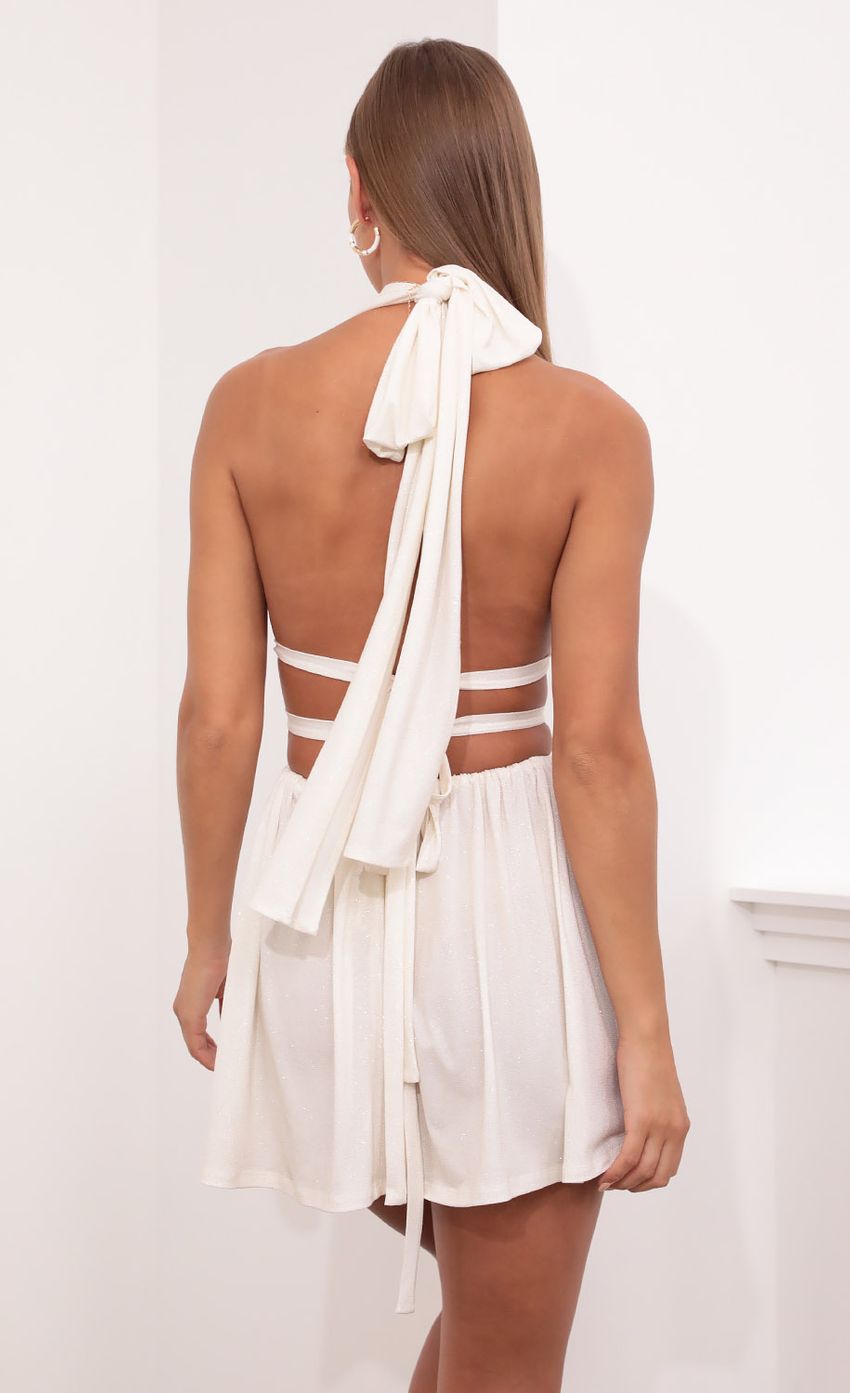 Halter Cutout Chiffon Dress in White/Gold