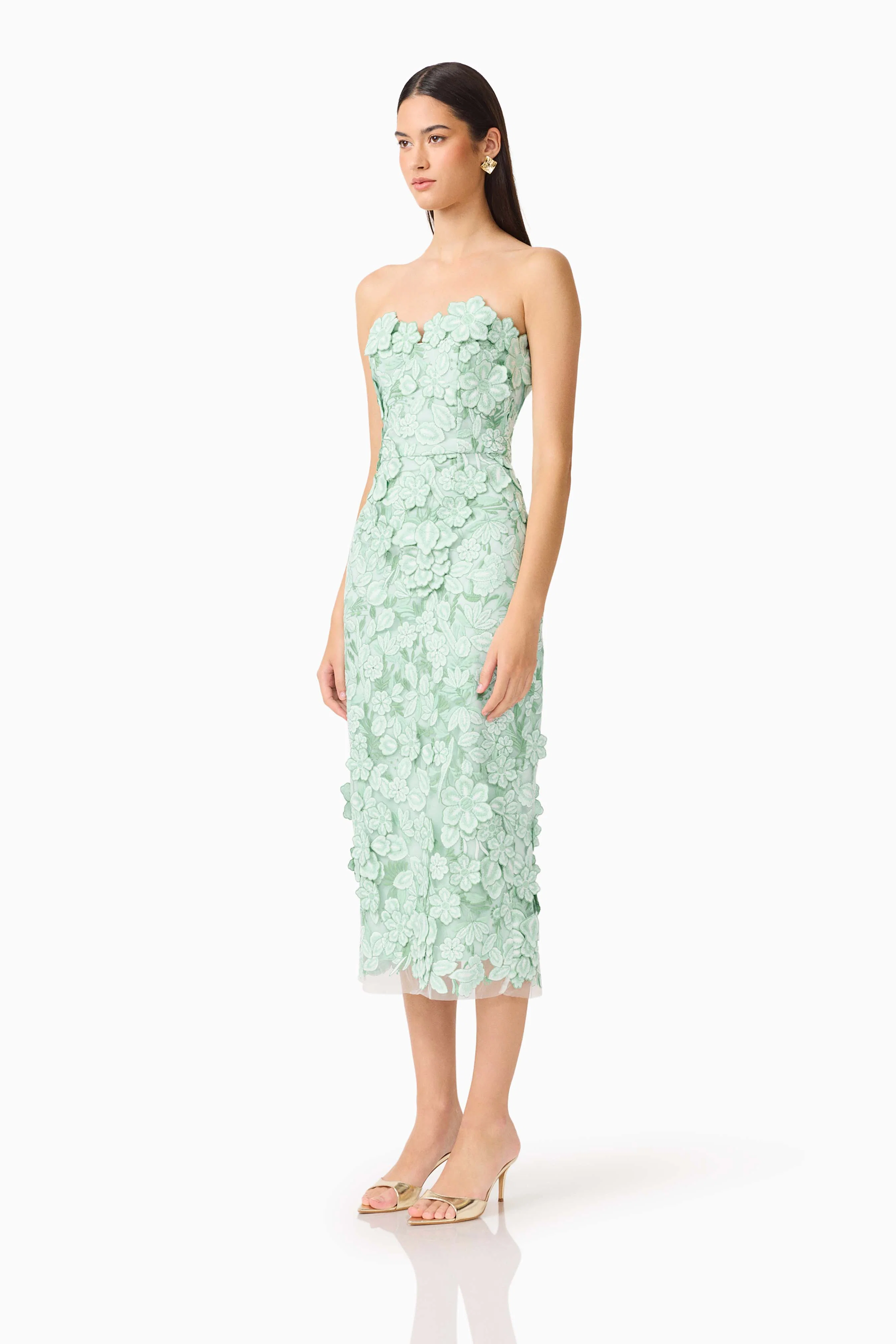 Roseate Strapless Midi Dress in Mint Green