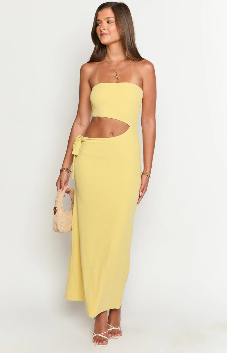 Celina Yellow Strapless Maxi Dress