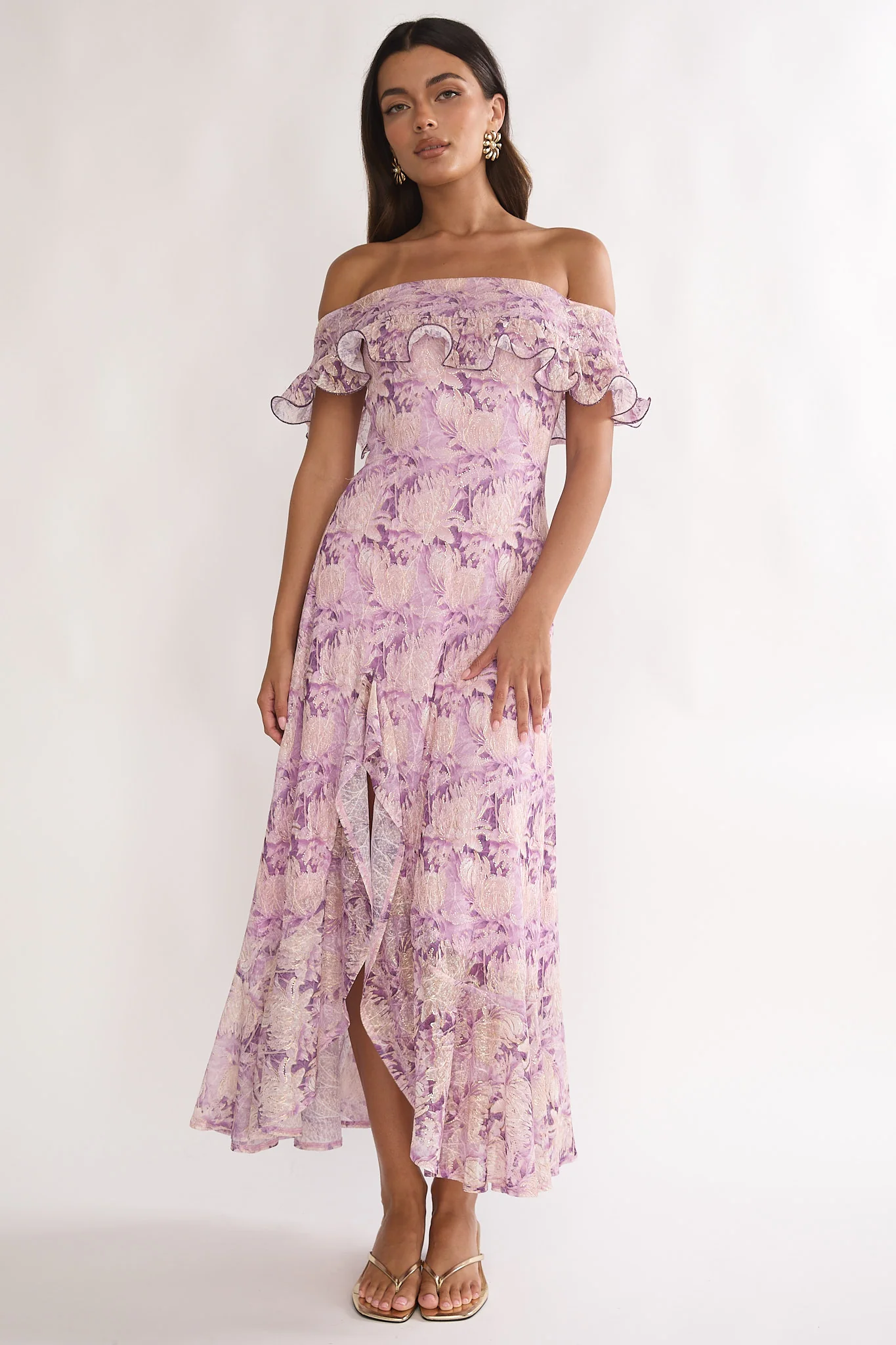 Moonlit Magic Off-Shoulder Maxi Dress Floral Dress