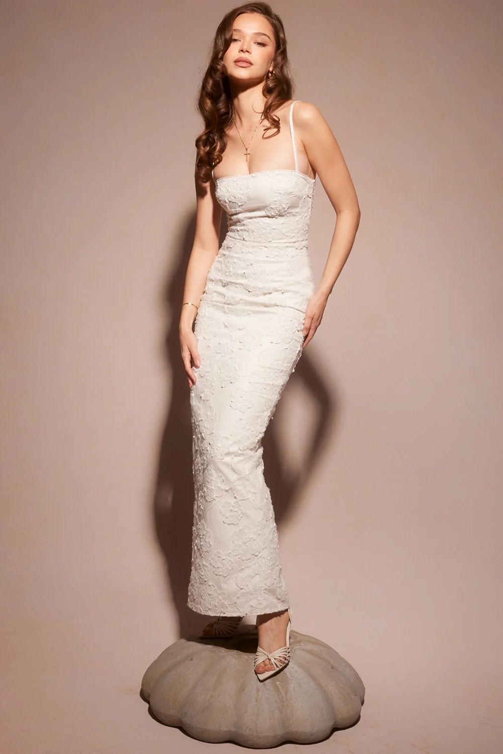 White Floral Lace Maxi Dress