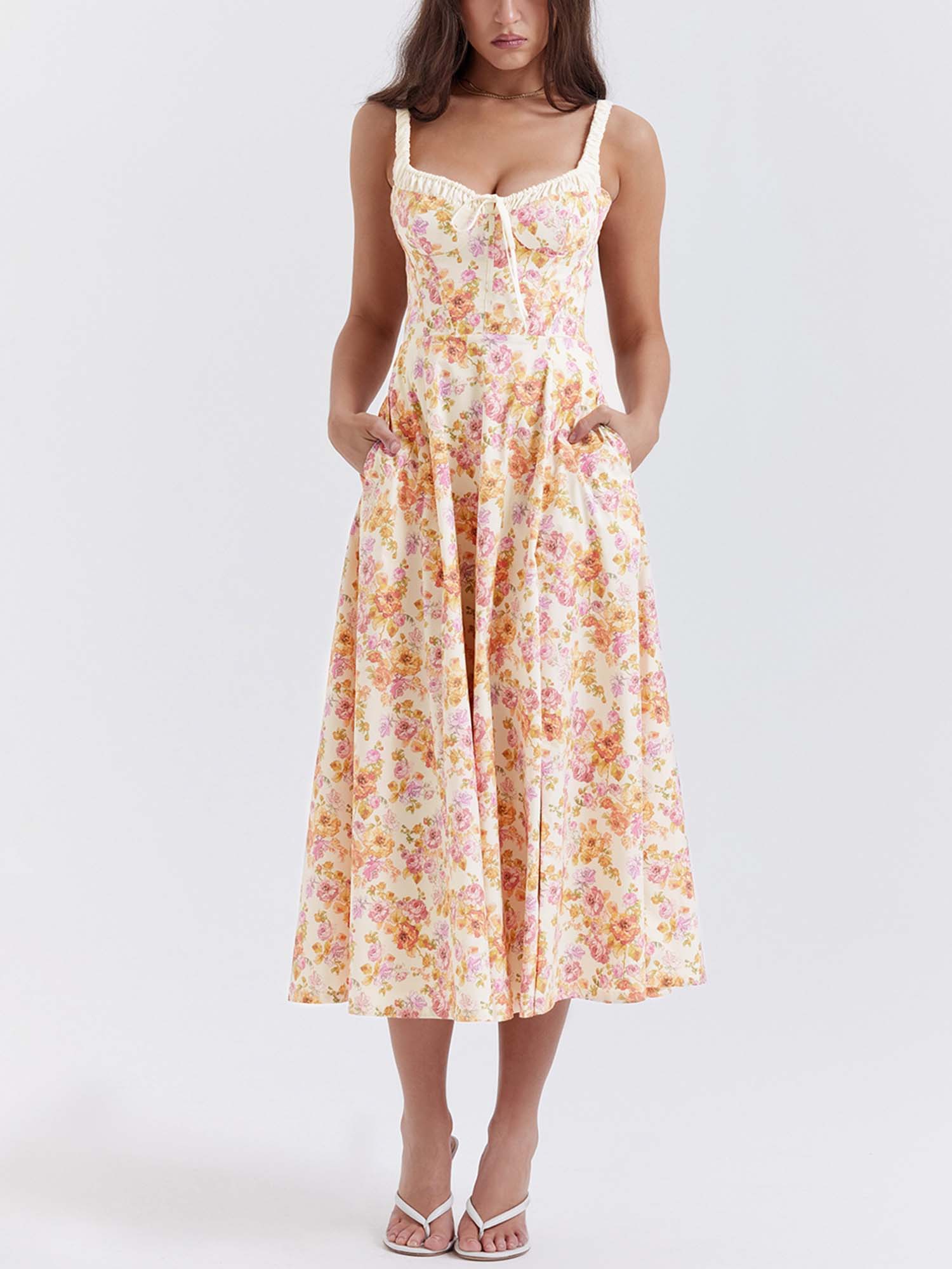 Blossom Whisper Corset Midi Dress