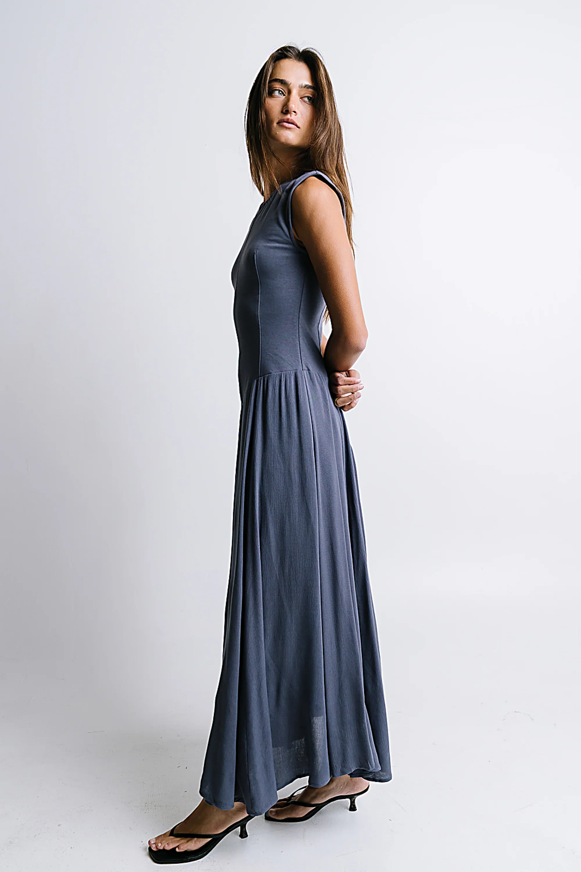 Charles Maxi Dress in Slate Blue