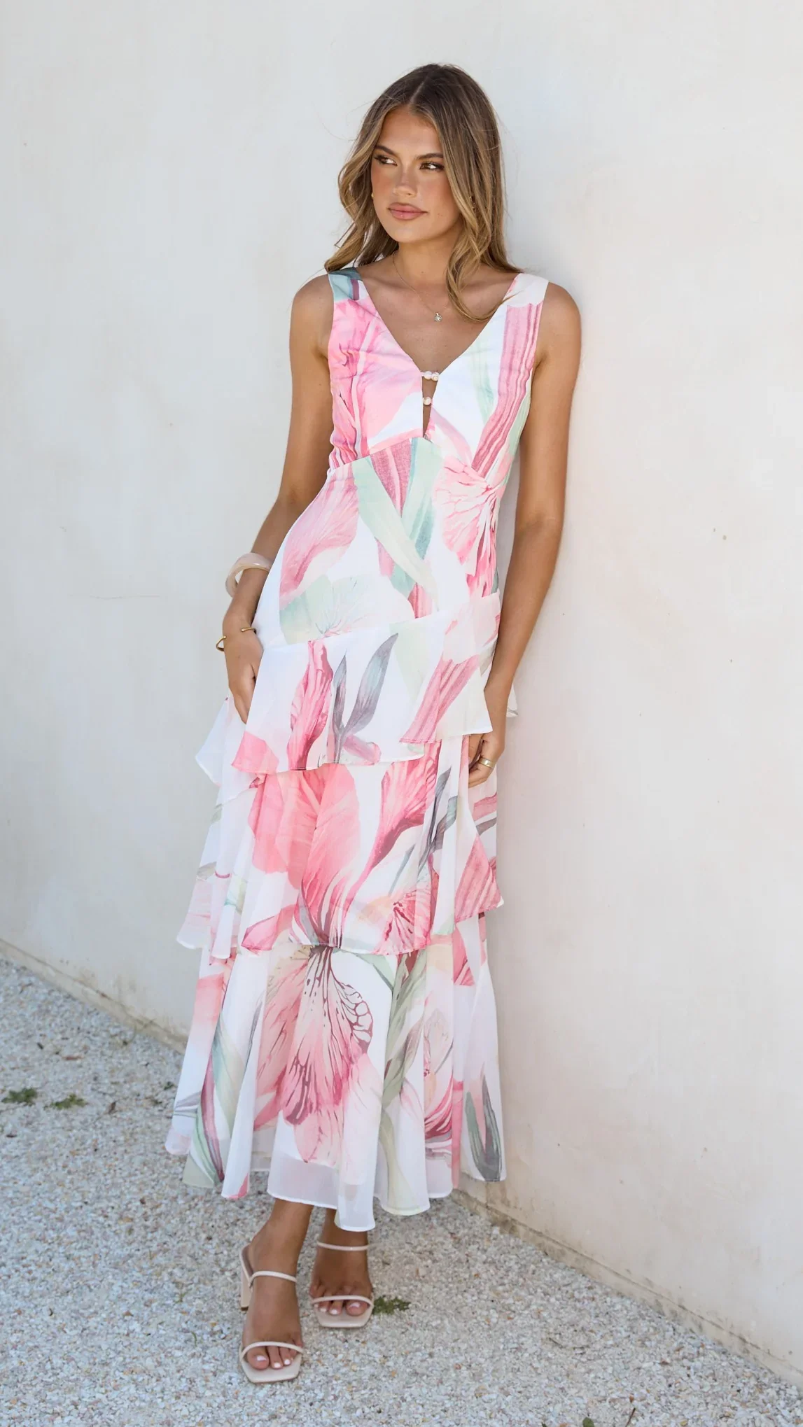 Reina Tiered Maxi Dress - Pink Floral