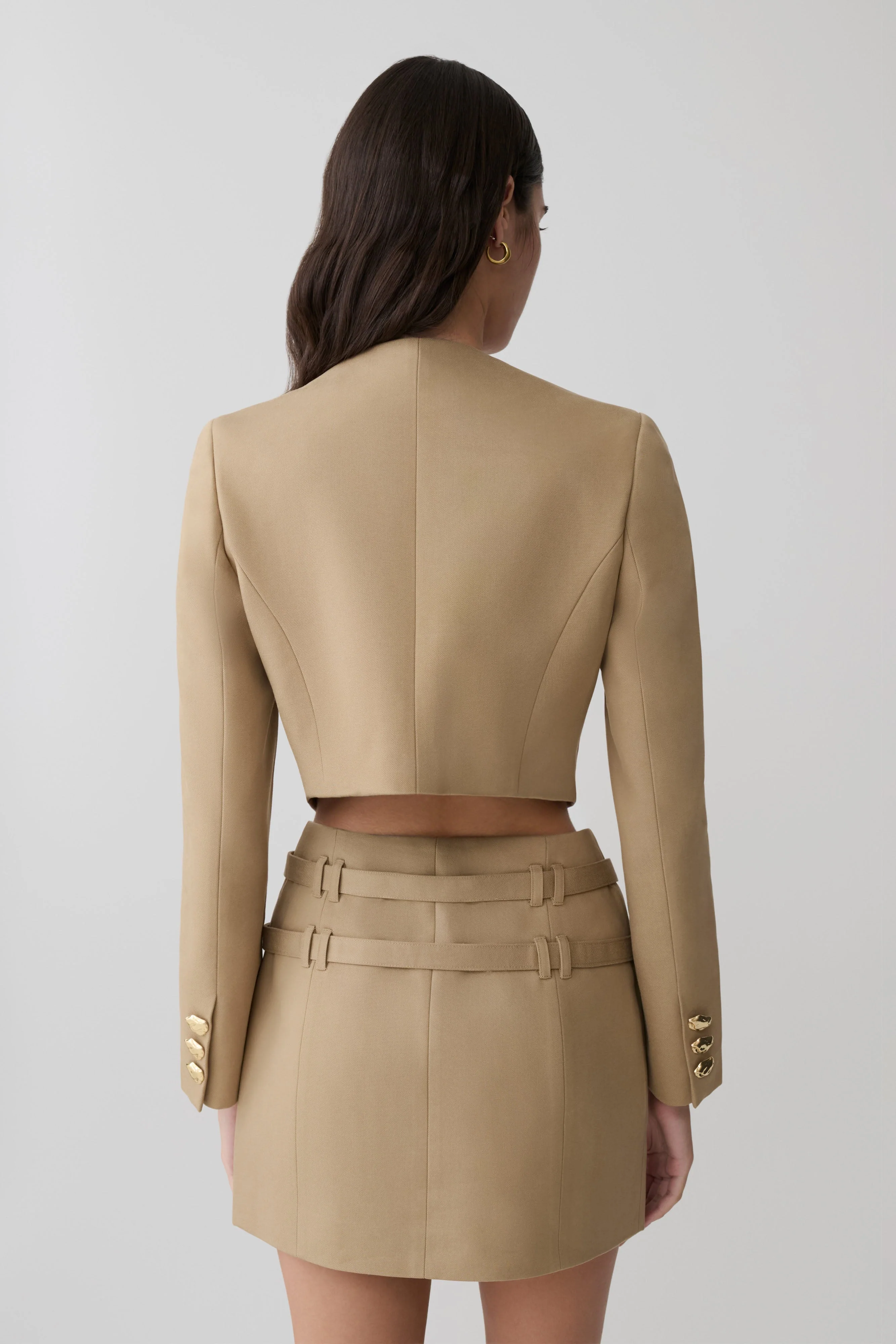 Marielle Button Up Cropped Jacket - Taupe