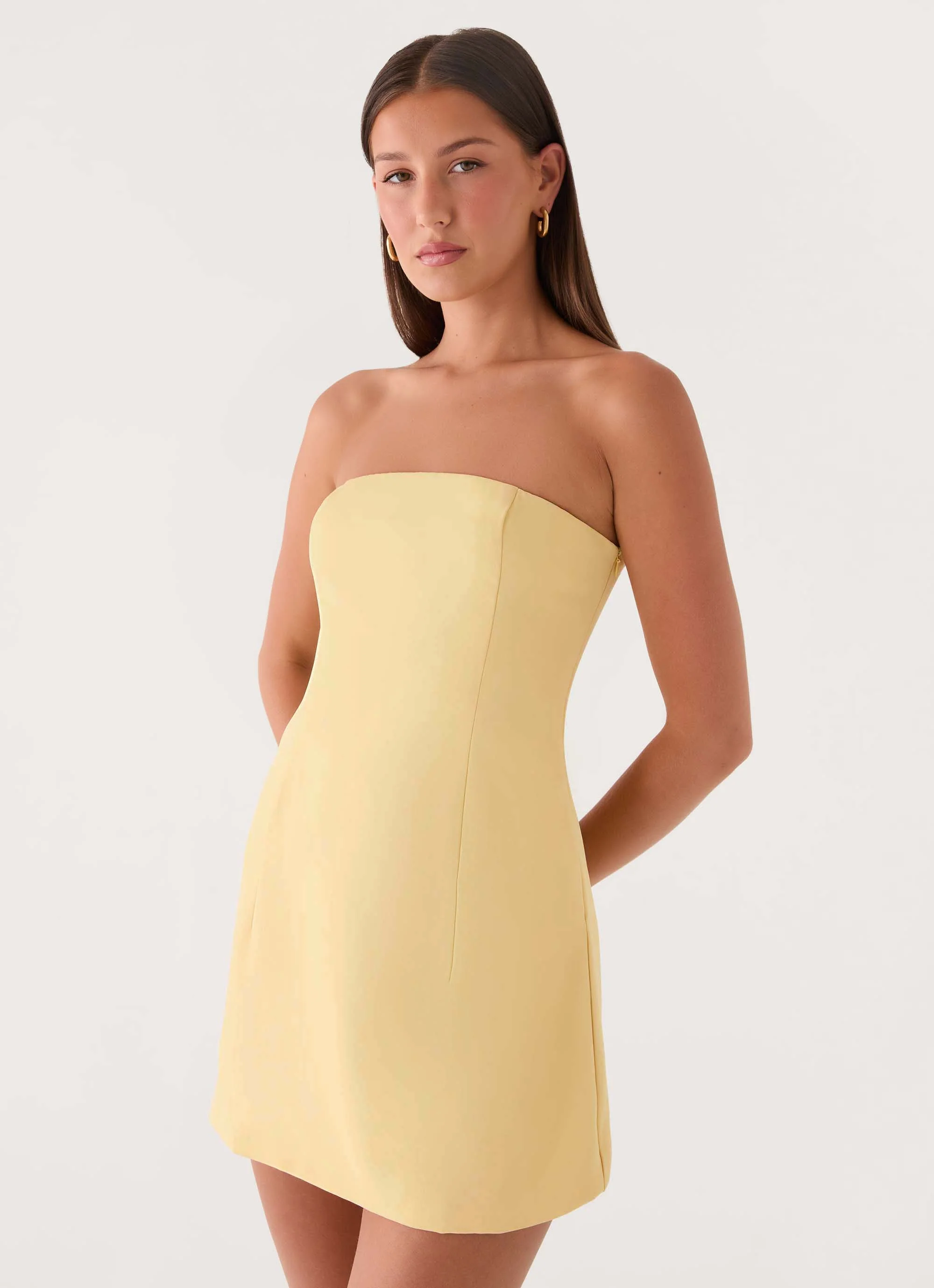 Della Strapless Mini Dress - Yellow - luluinthesky