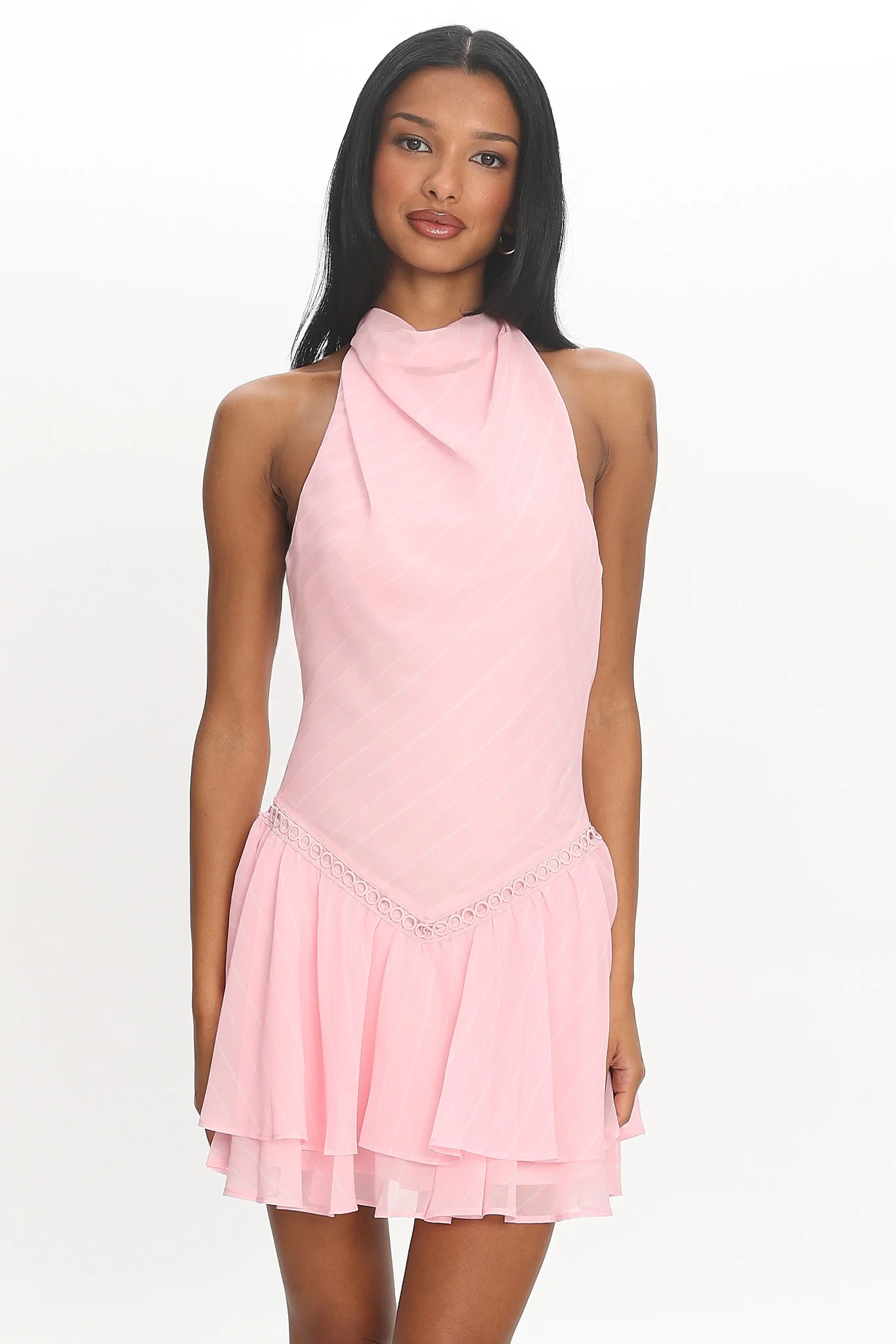 Perion Halter Mini Dress Light Pink - luluinthesky