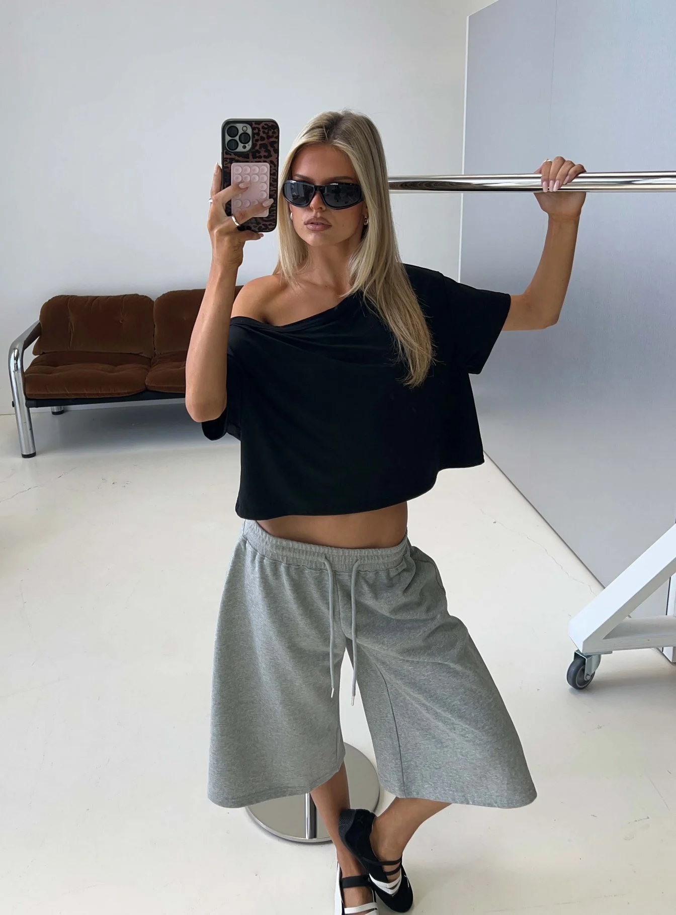 Bailea Off Shoulder Cropped Tee Black