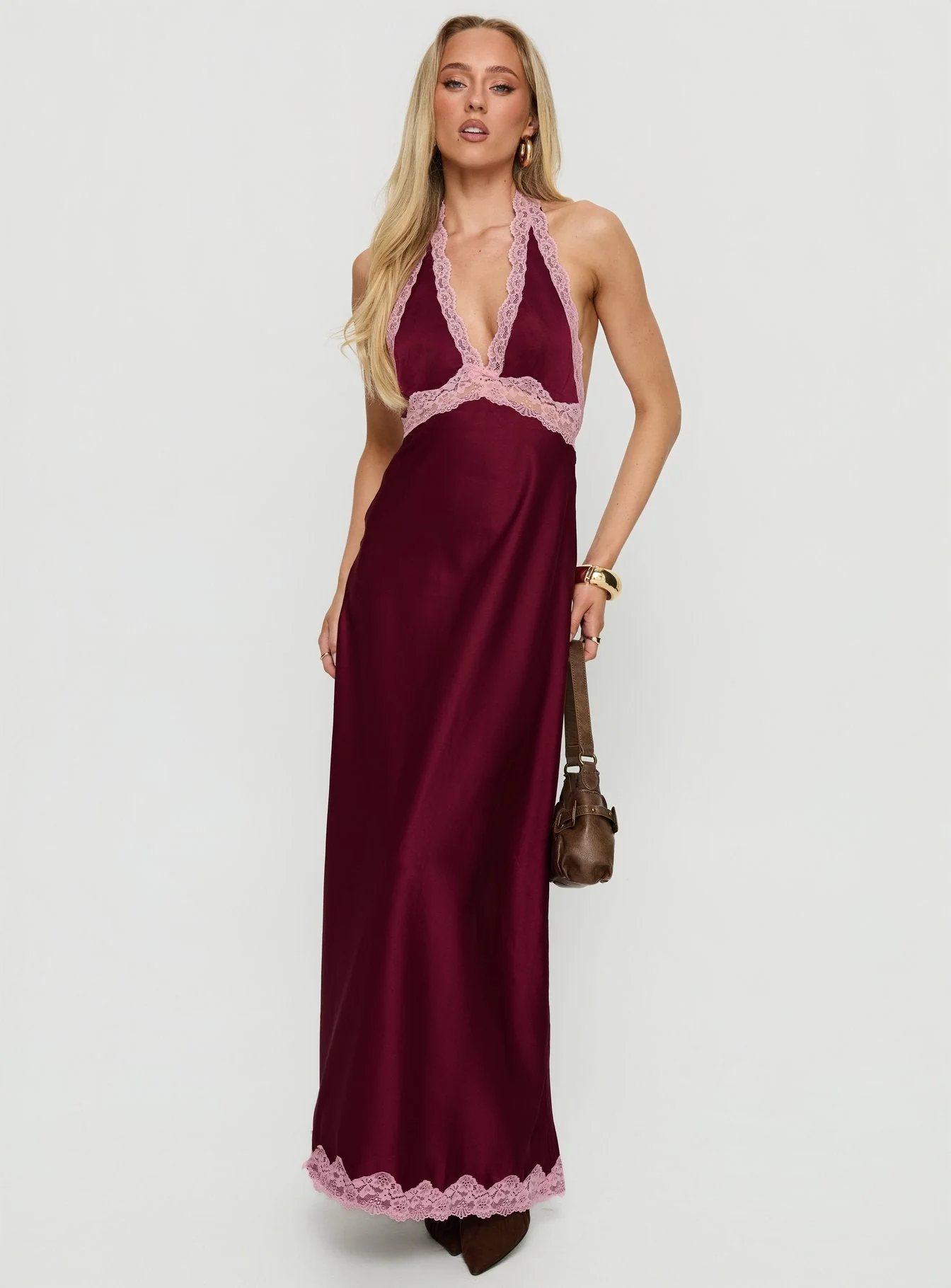 Mariela Lace Trim Maxi Dress Burgundy