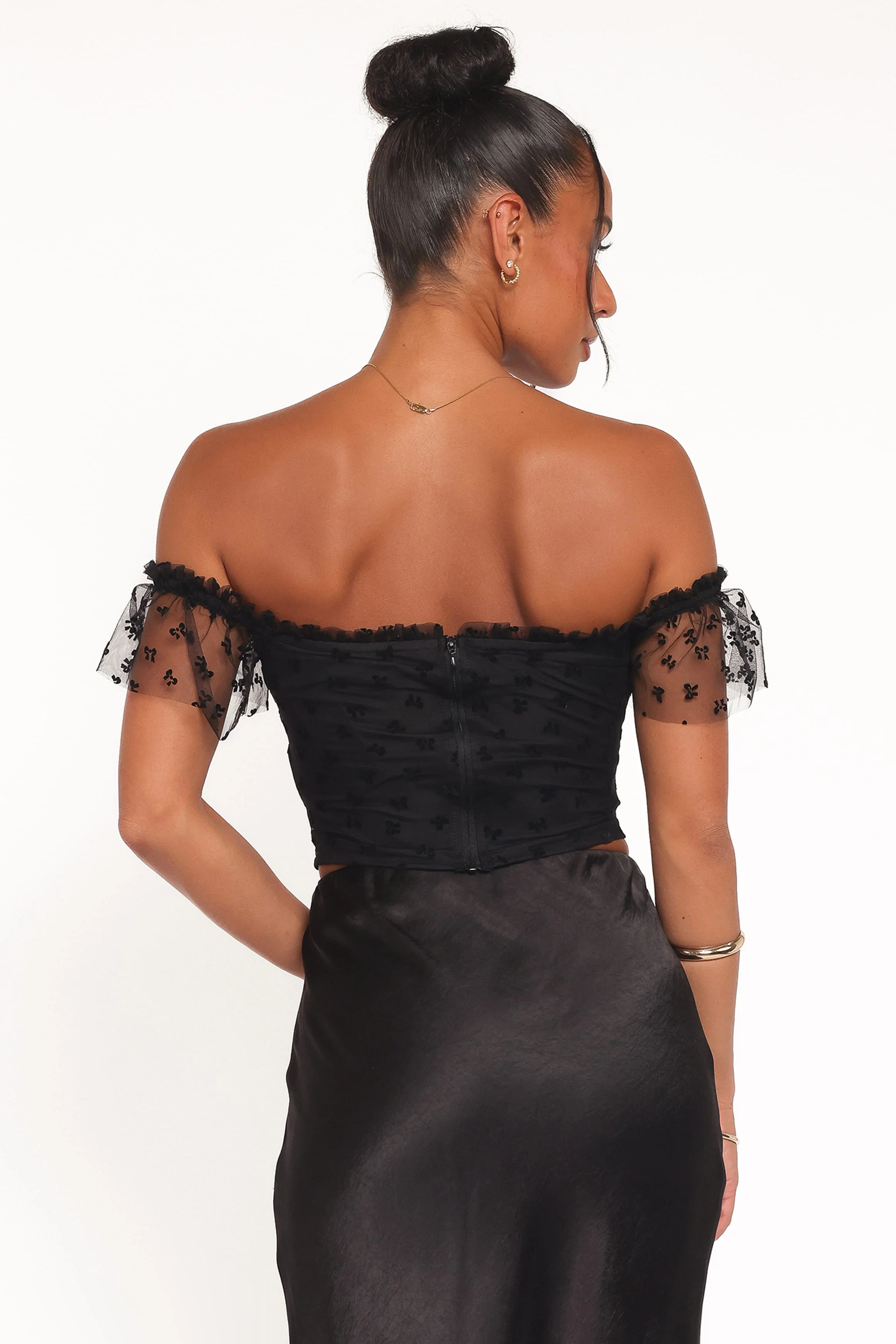 Aster Off Shoulder Mesh Top - Black