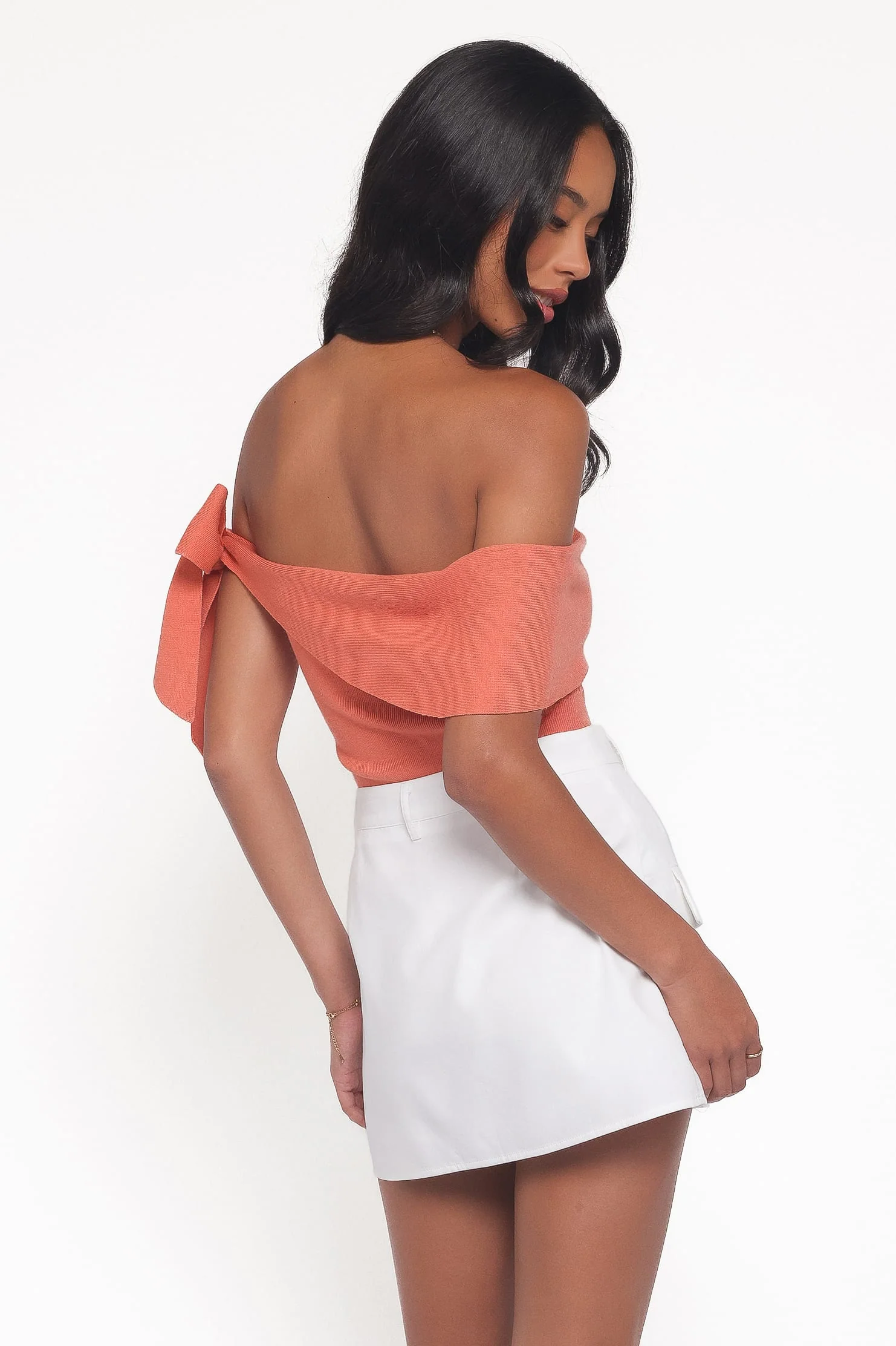 Charama Off Shoulder Knit Top - Peach