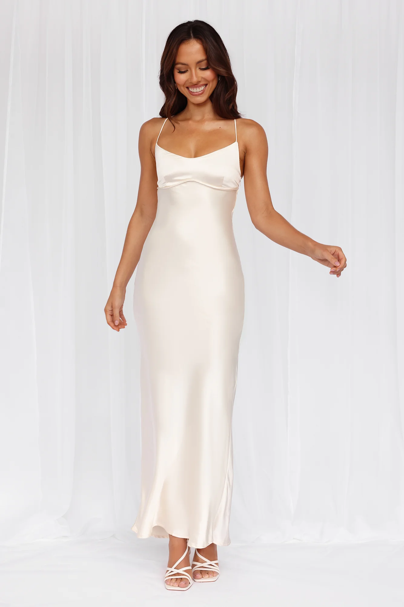 HELLO MOLLY The Samara Satin Maxi Dress Pearl - luluinthesky