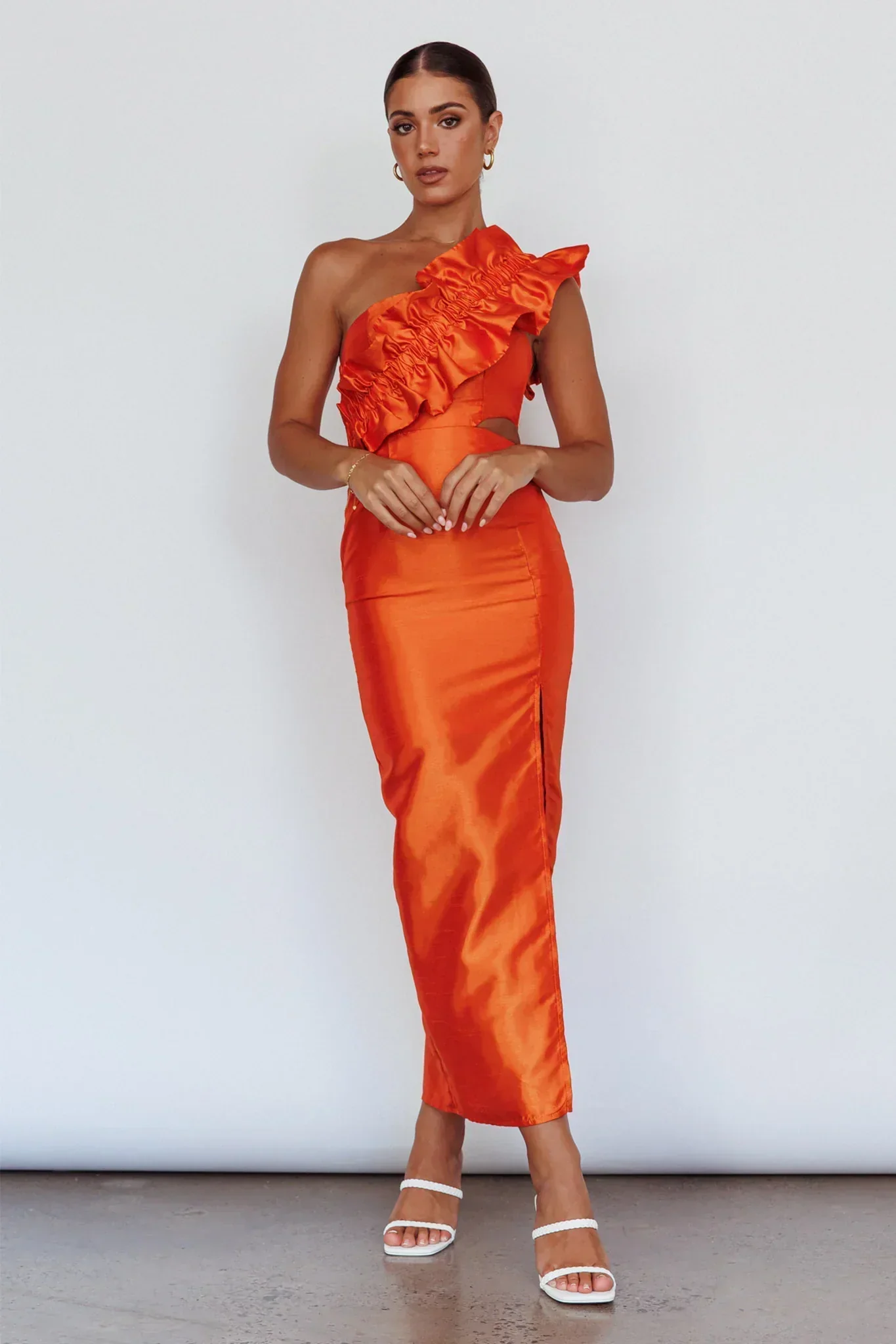 Ny Moment Wide Ruffle Shoulder Dress Orange