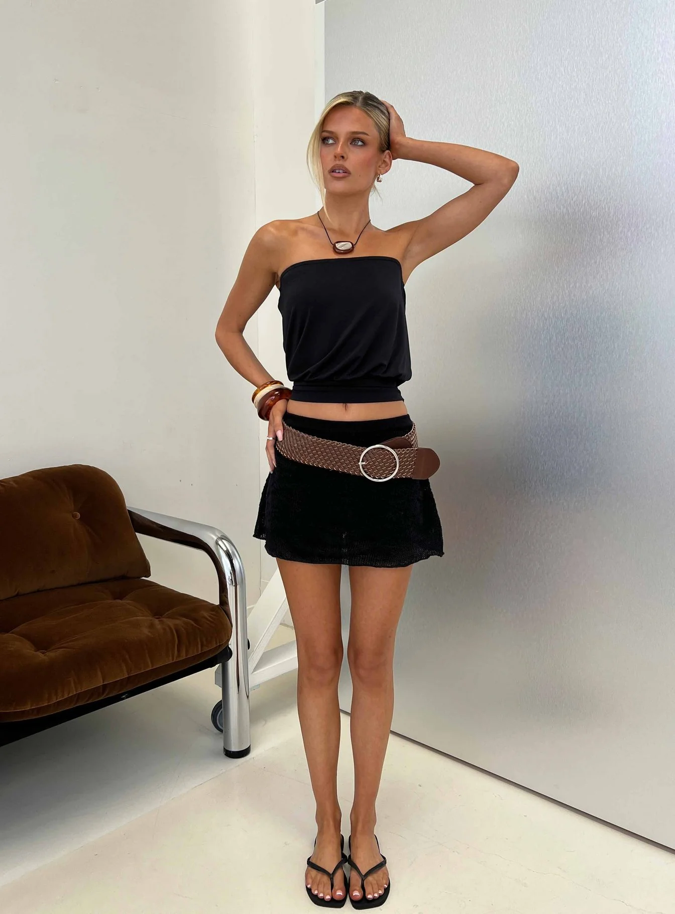 Roziana Crochet Mini Skirt Black