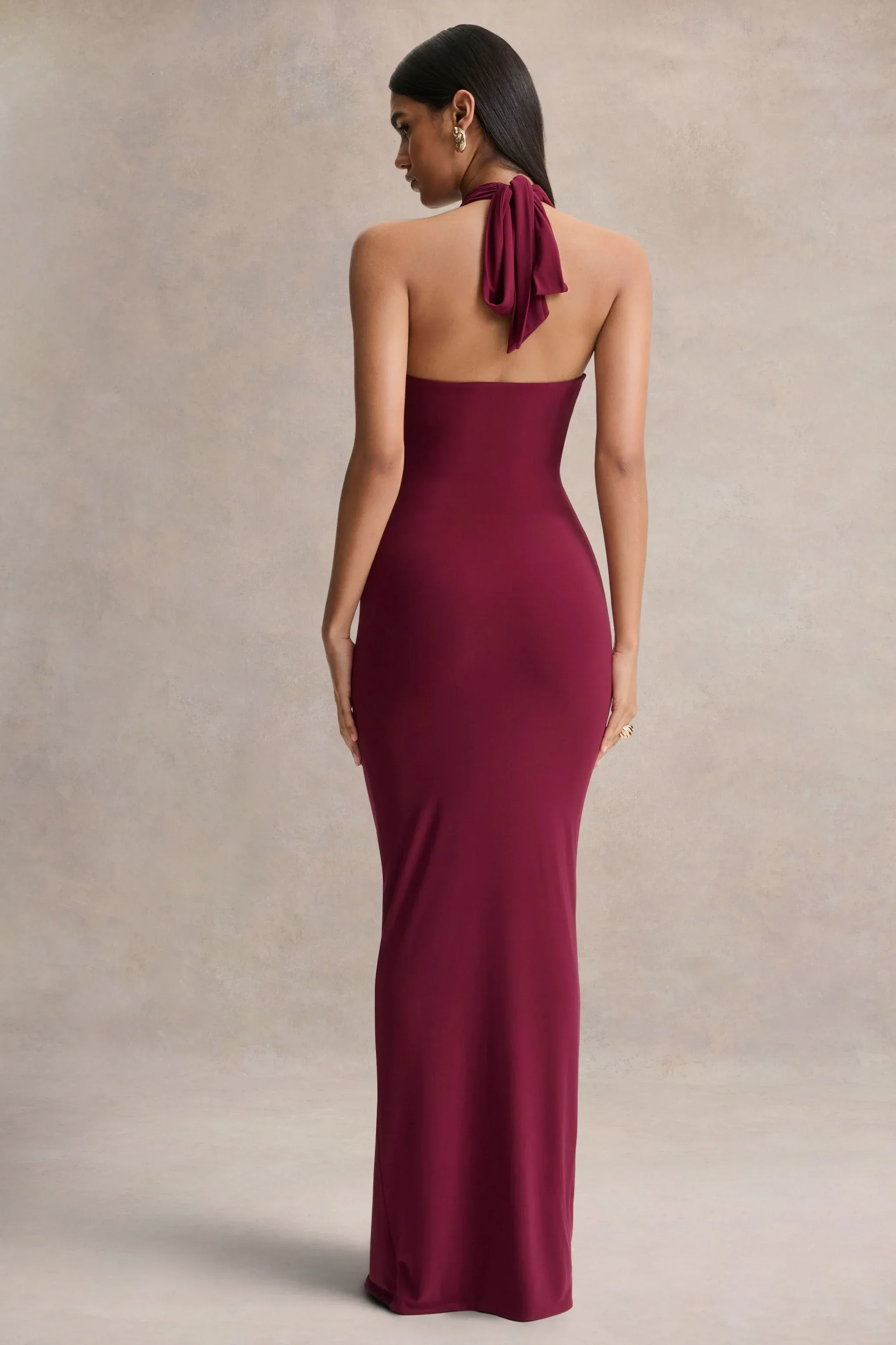 Lesley | Burgundy Plunge-Neck Maxi Dress