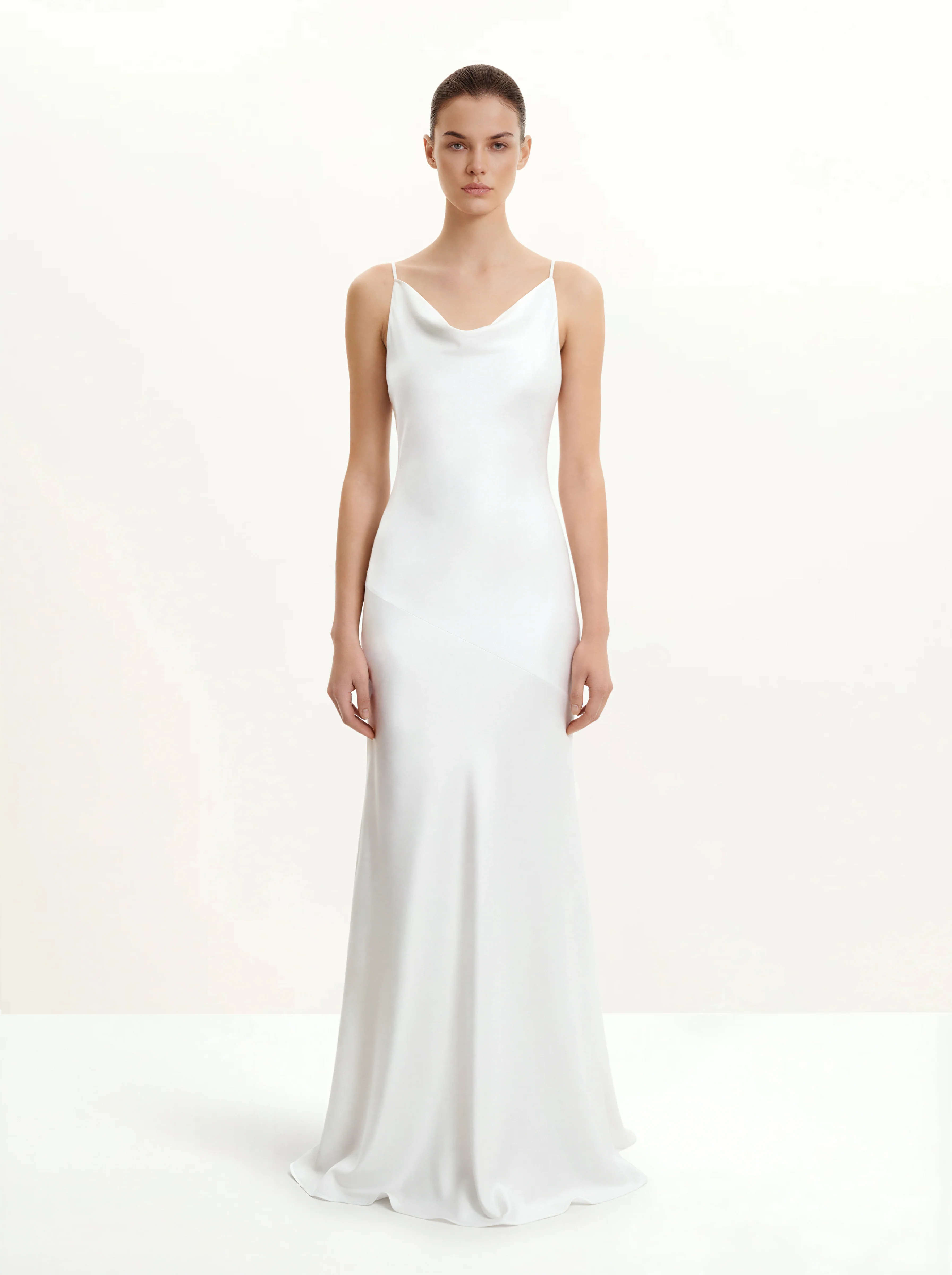 Satin Cowl-Neck Bow-Back Maxi Dress - White - FASHION NOB