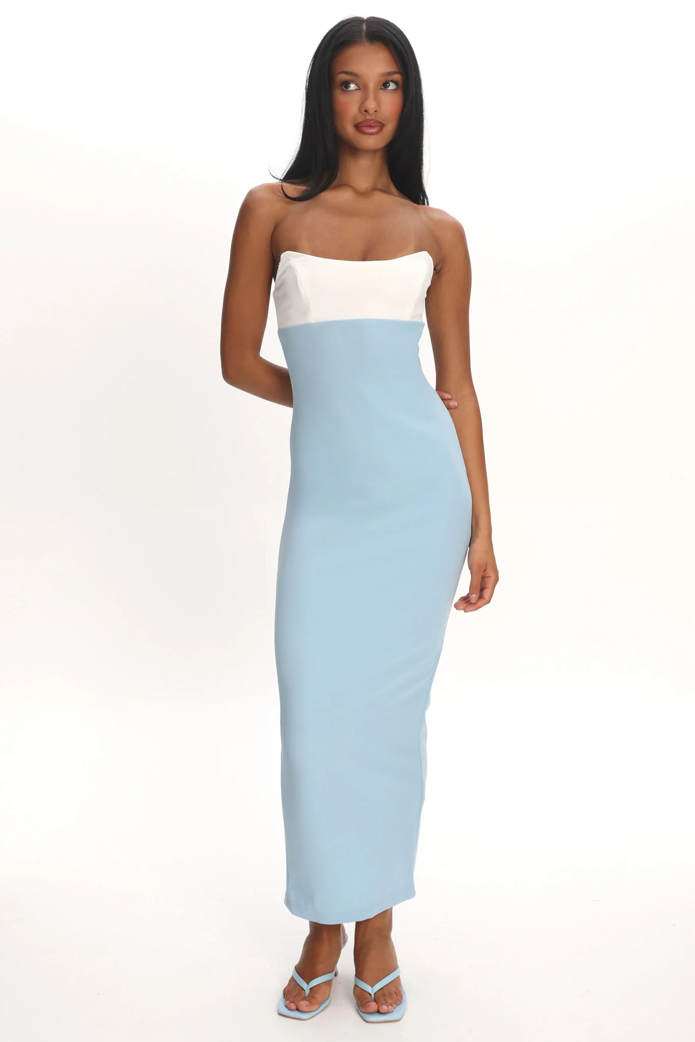 Regent Strapless Maxi Dress Contrast Blue