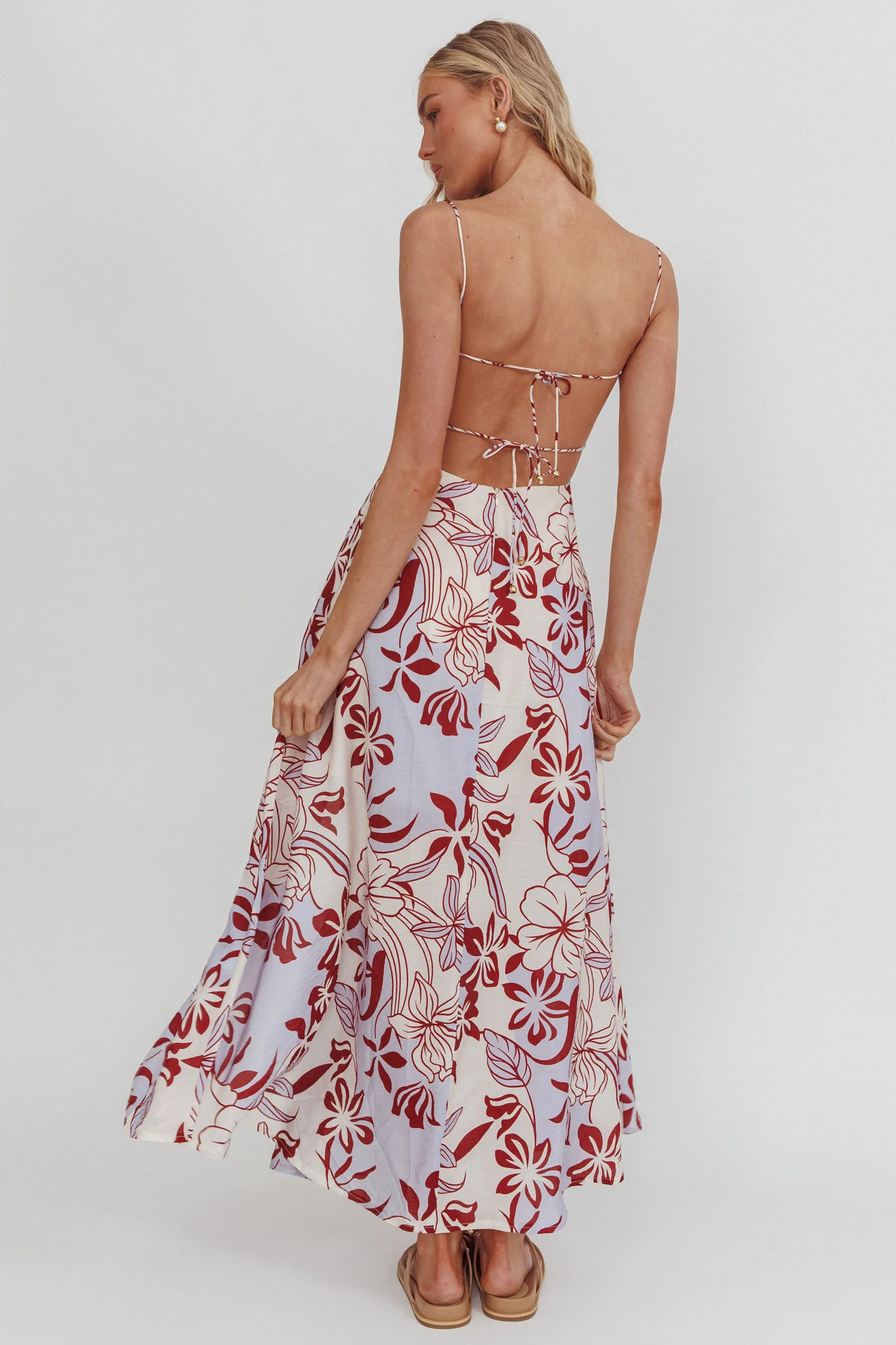 Echoes Tied Back A-Line Midi Dress Floral Lilac