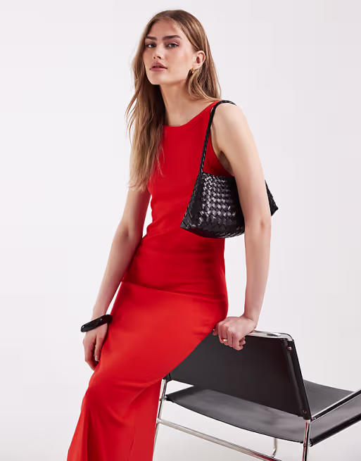 ribbed midi tank dress in bright orange