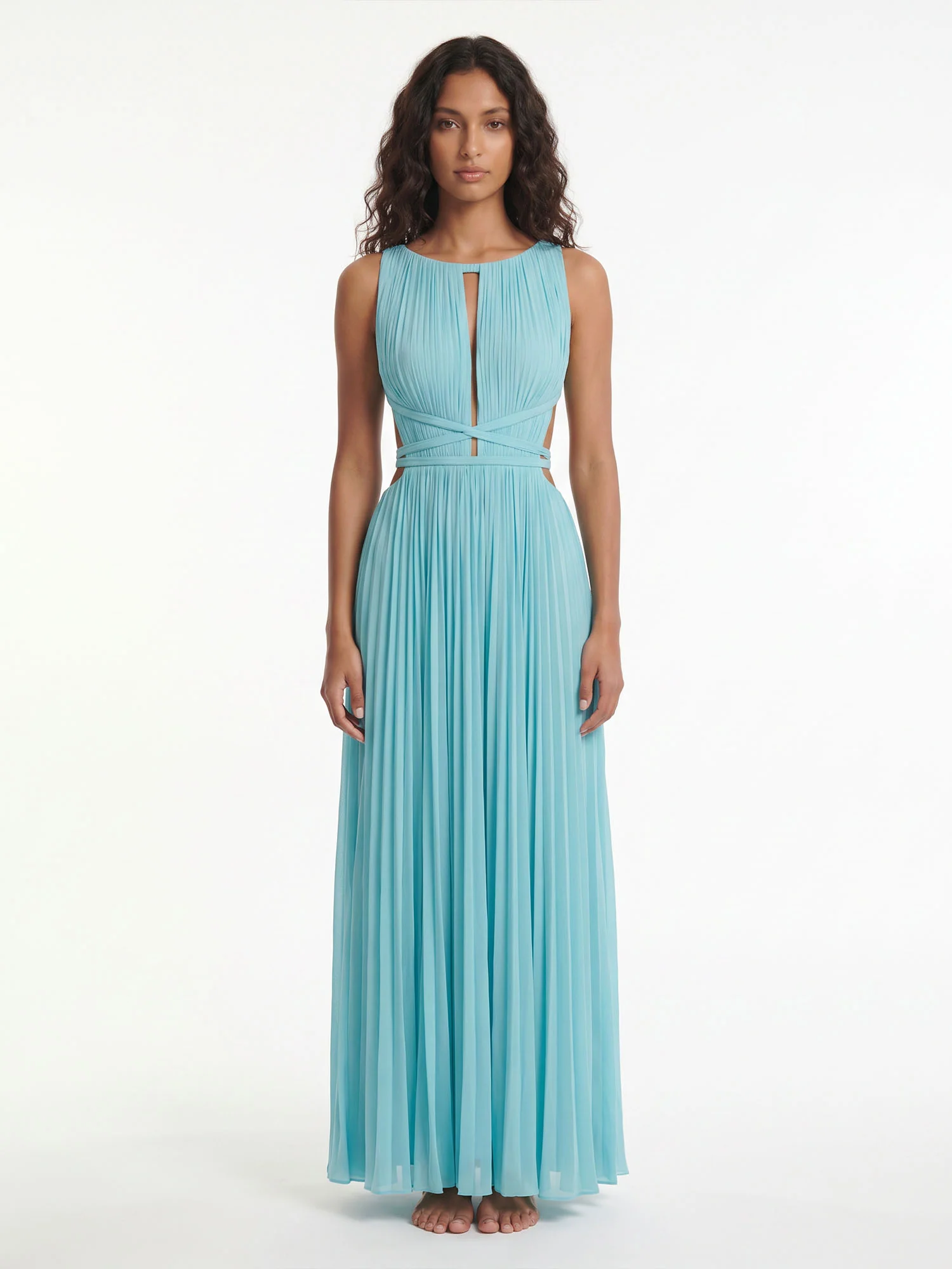 Aqua Cutout Pleated Maxi Dress