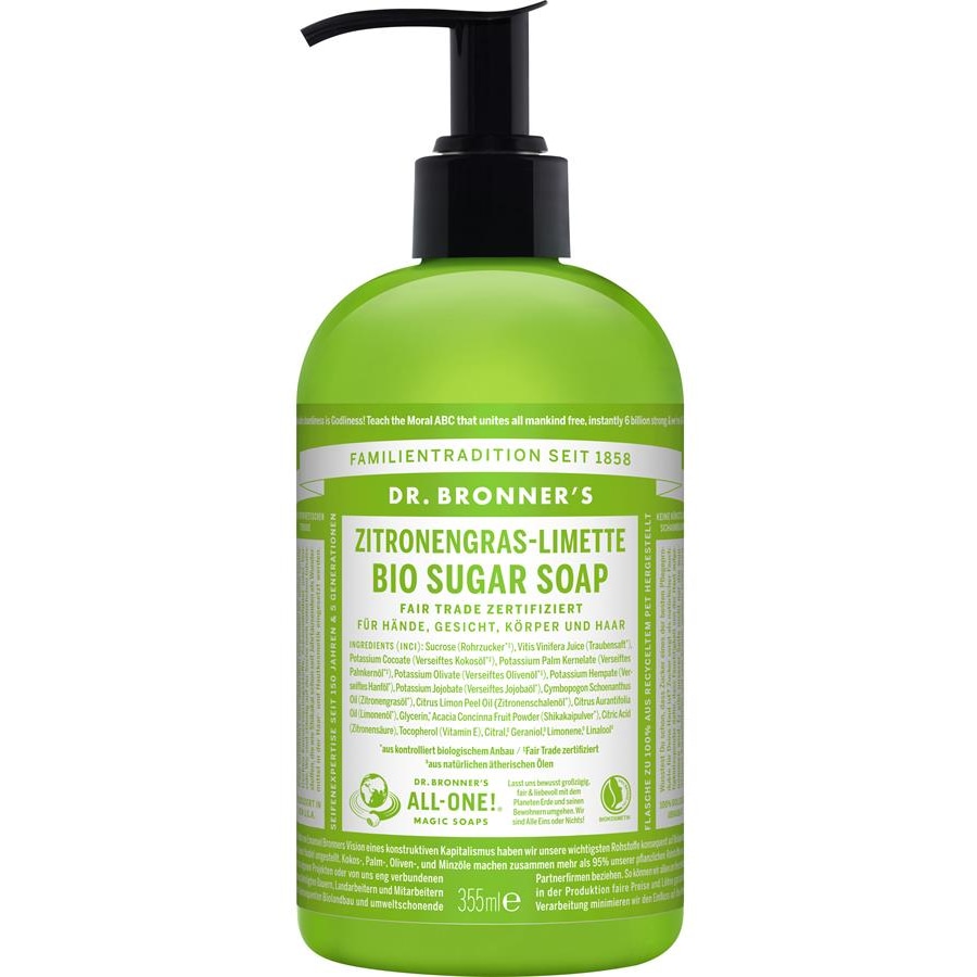 Dr. Bronner's Mydła w płynie Organiczne mydło cukrowe z trawą cytrynową i limonką