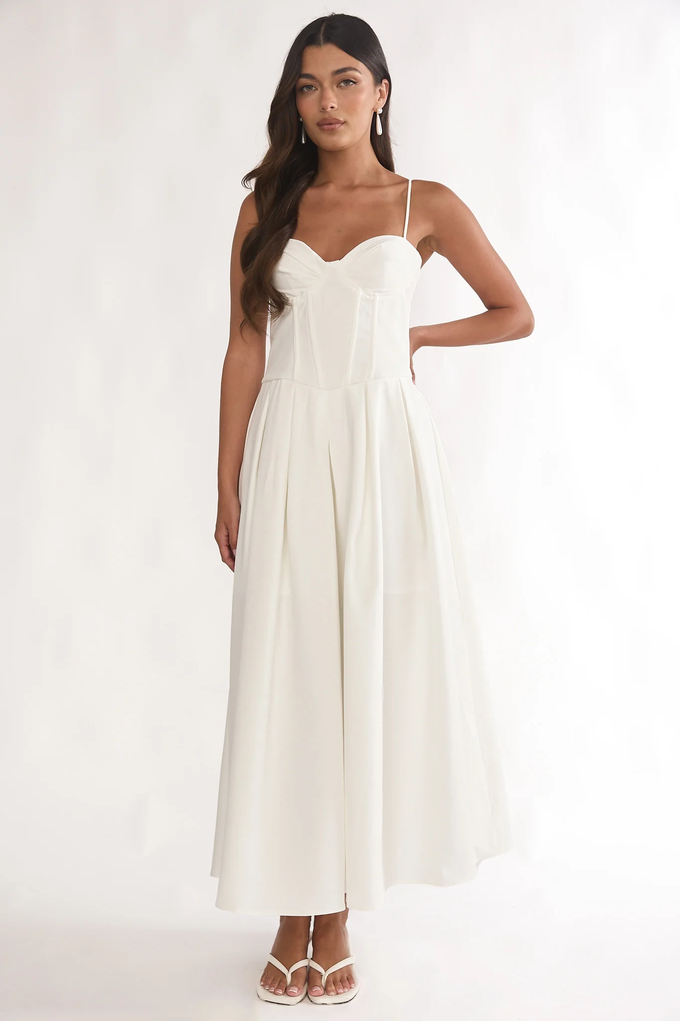 Kearsy Box Pleat Sweetheart Neckline Midi Dress White - luluinthesky