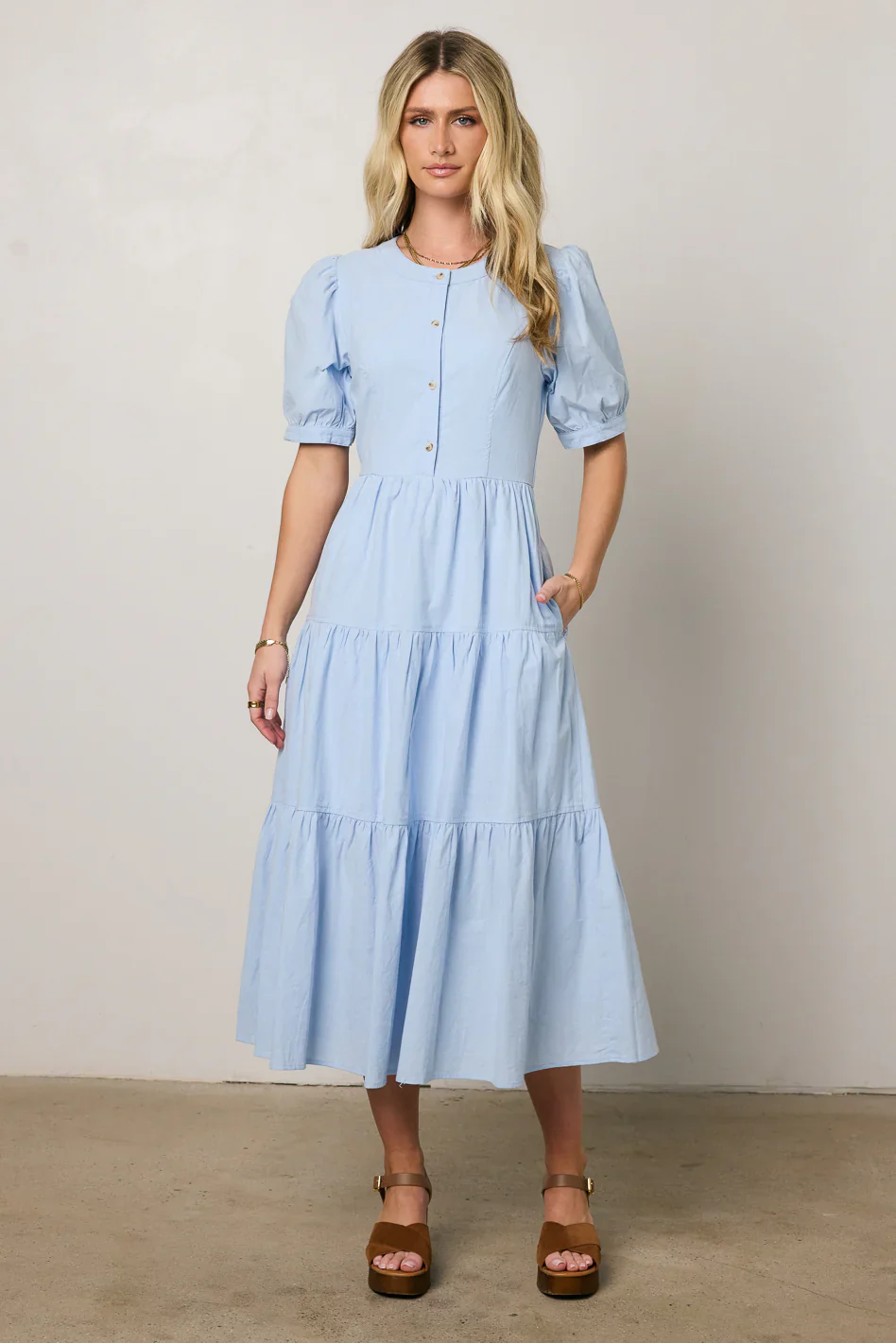 Finey Button Front Maxi Dress in Blue