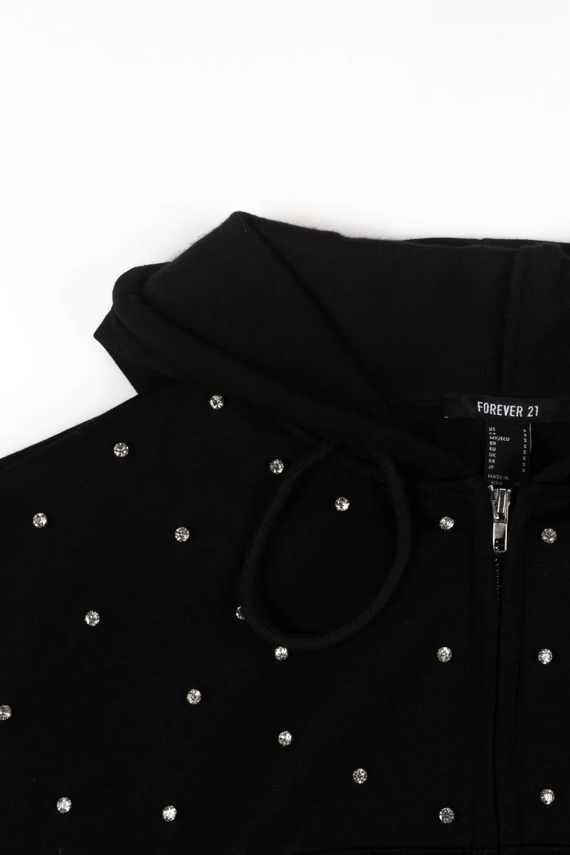 Cropped Embellished Hoodie
