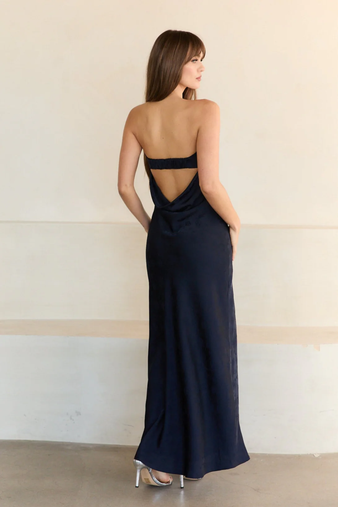 Strapless Open Cowl Back Gown