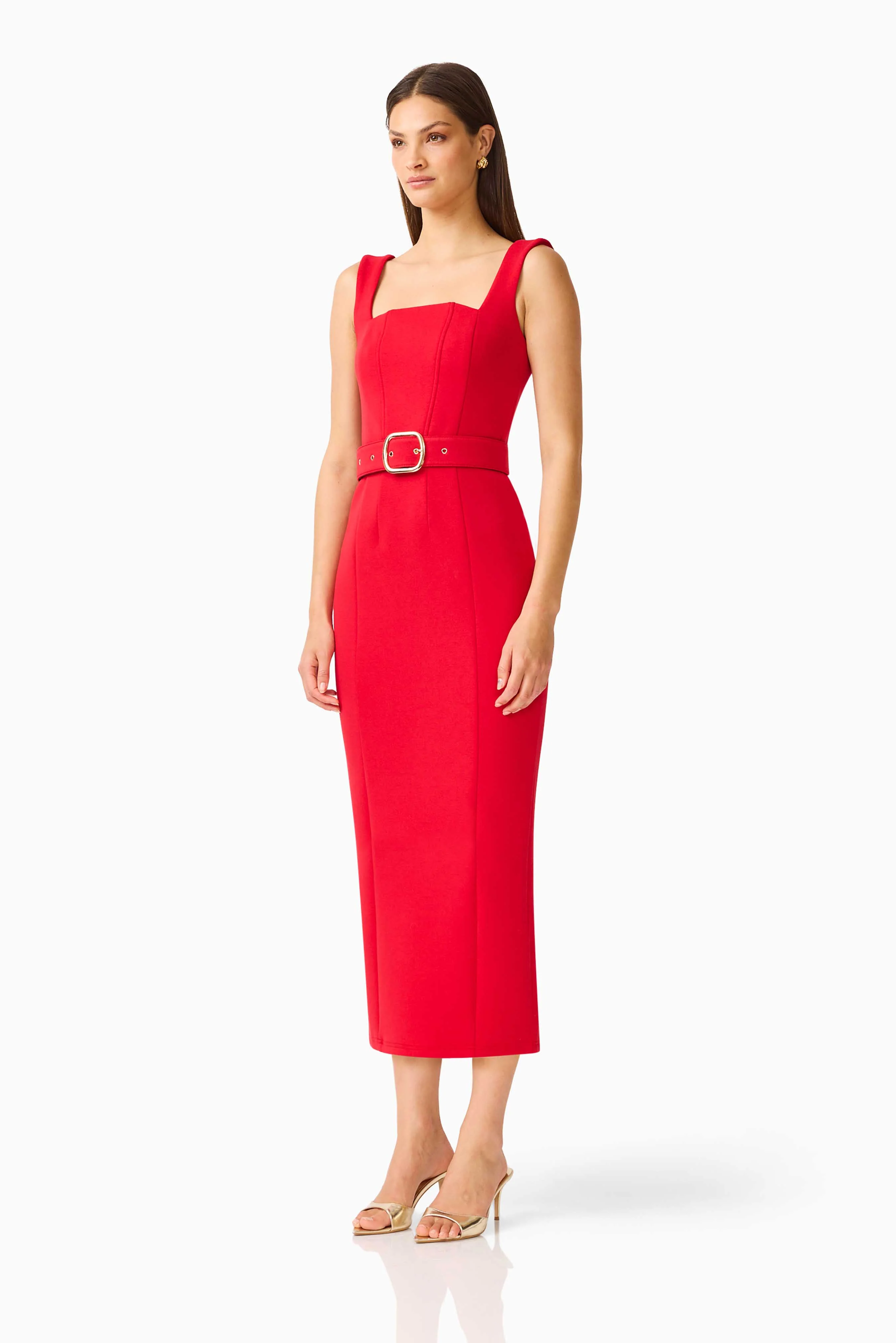 CURAAE Aris Midi Dress in Red
