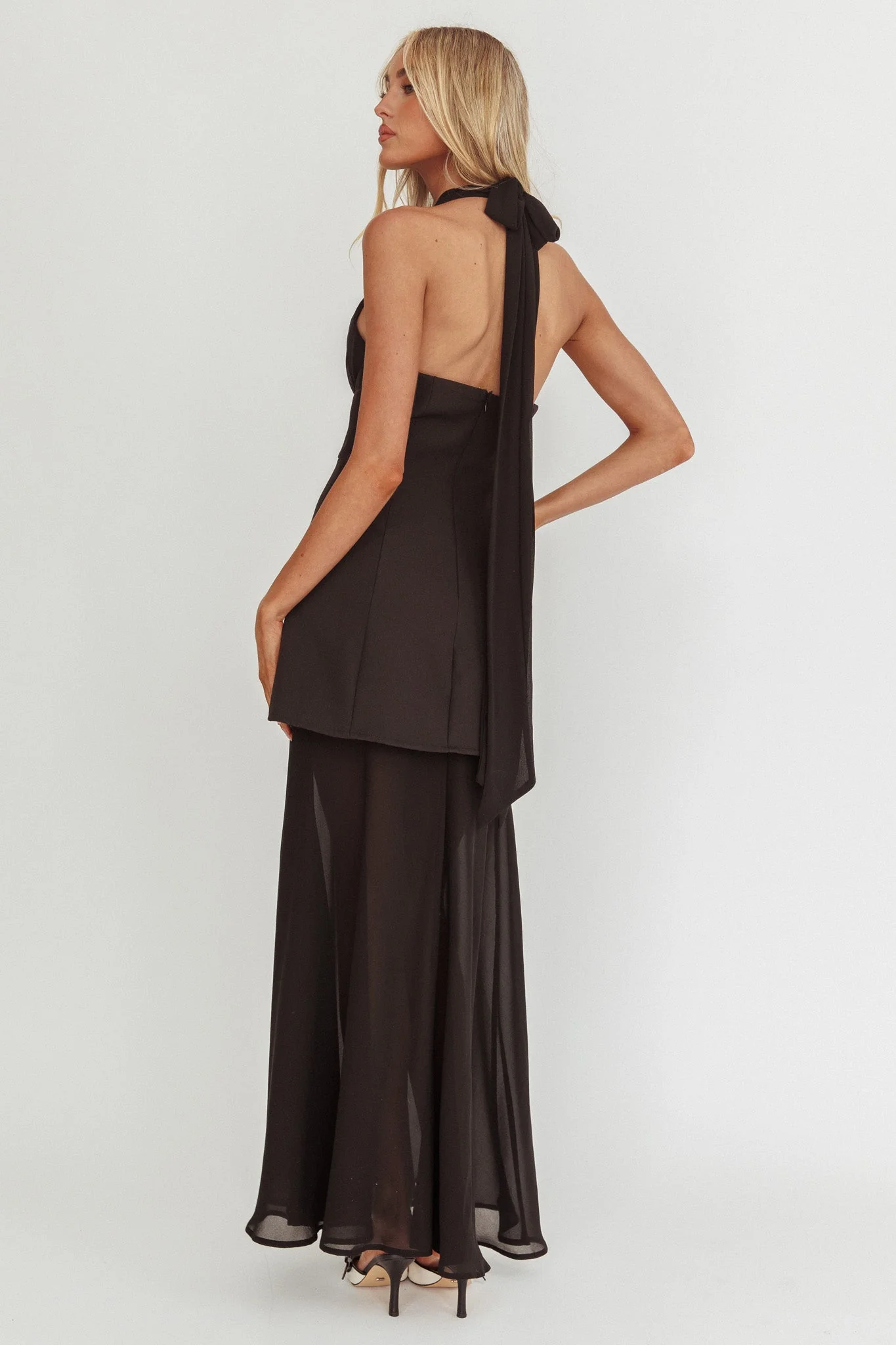 Opulent Halterneck Layered Maxi Dress Black