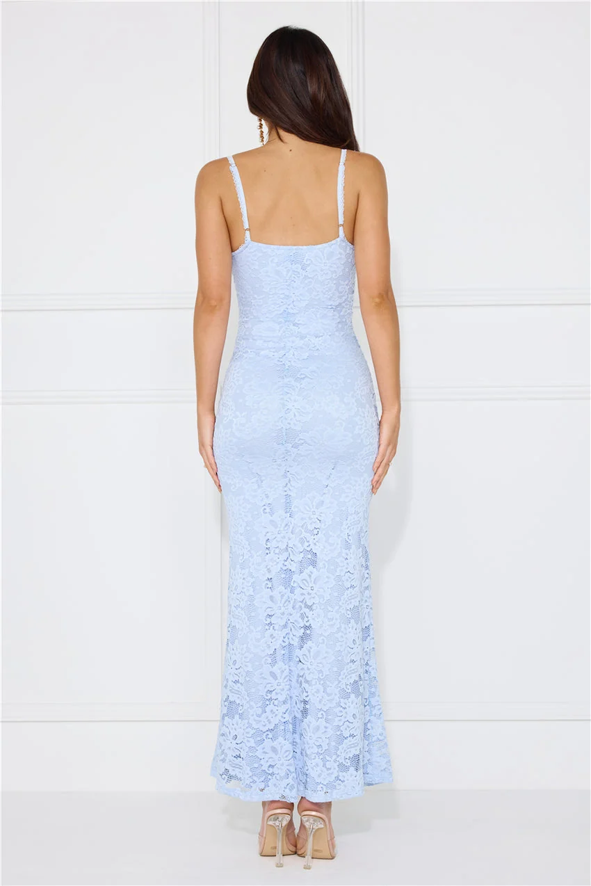 Soft Sweet Lace Maxi Dress Blue - luluinthesky