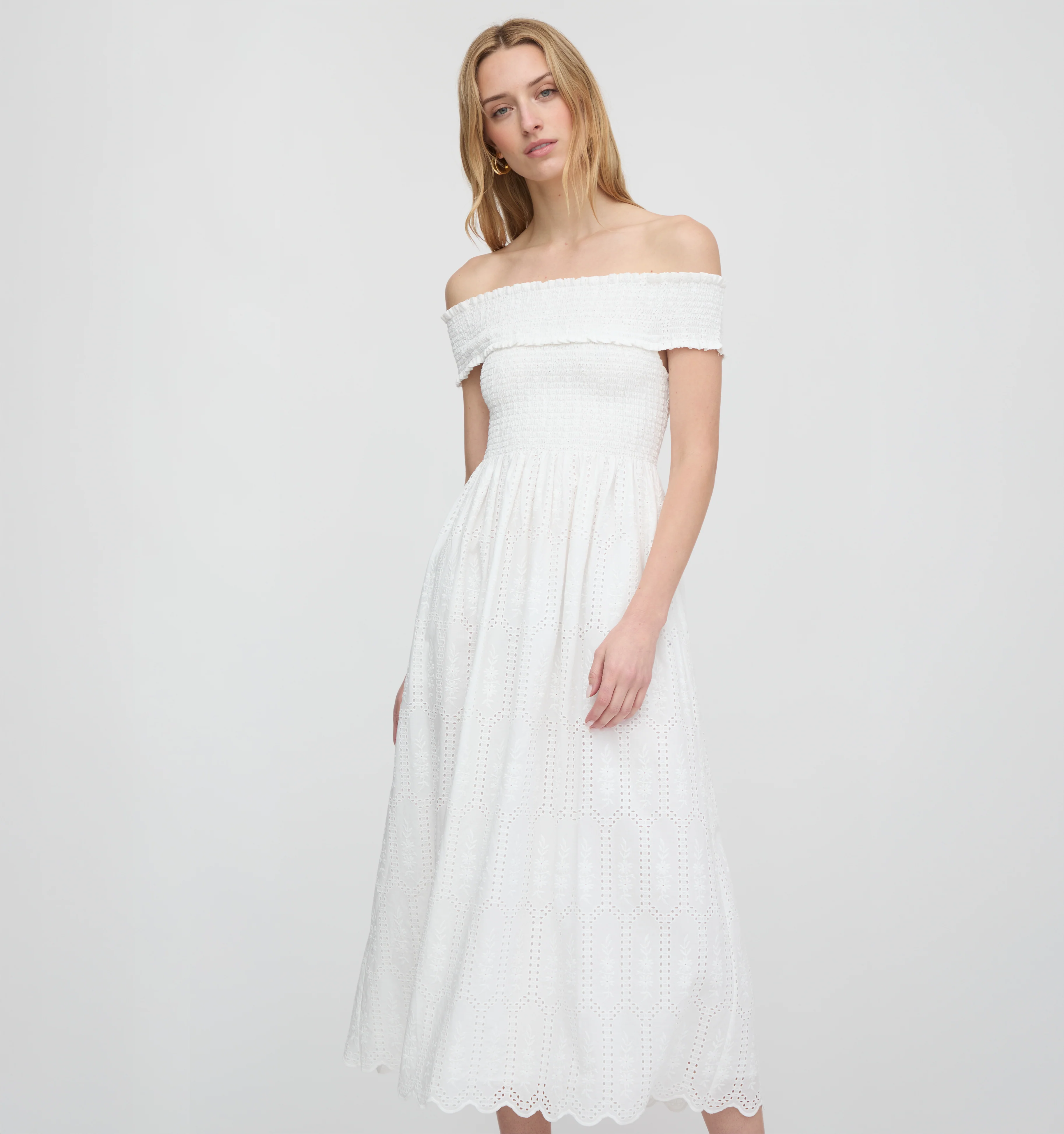 The Marguerite Nap Dress - White Trellis Broderie
