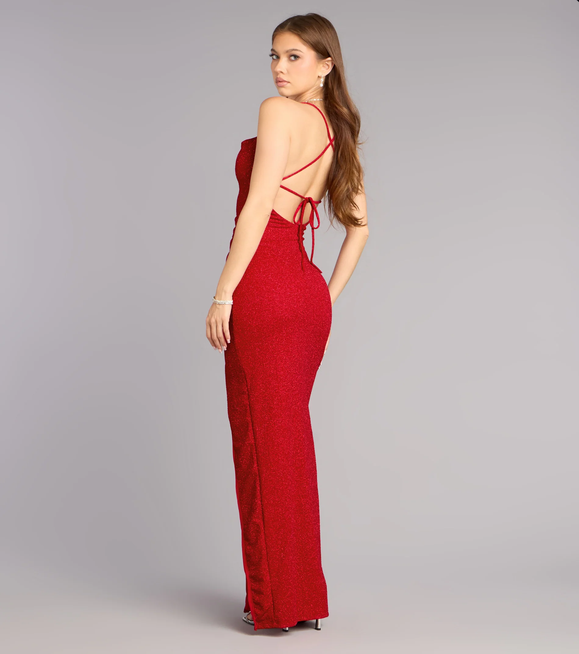 Eva Glitter Lace-Up Column Formal Dress