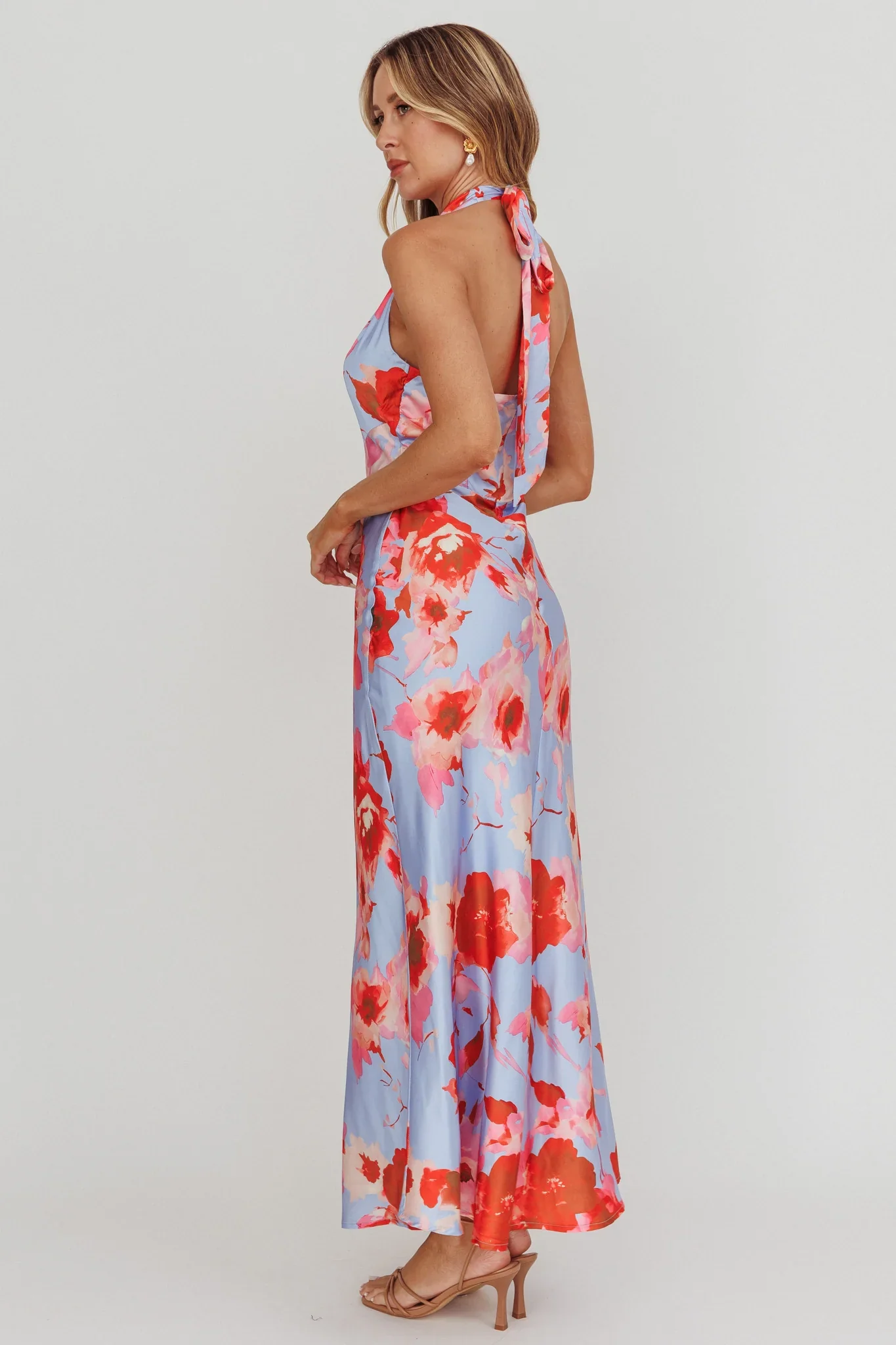 Shana Halterneck Maxi Dress Roses Blue