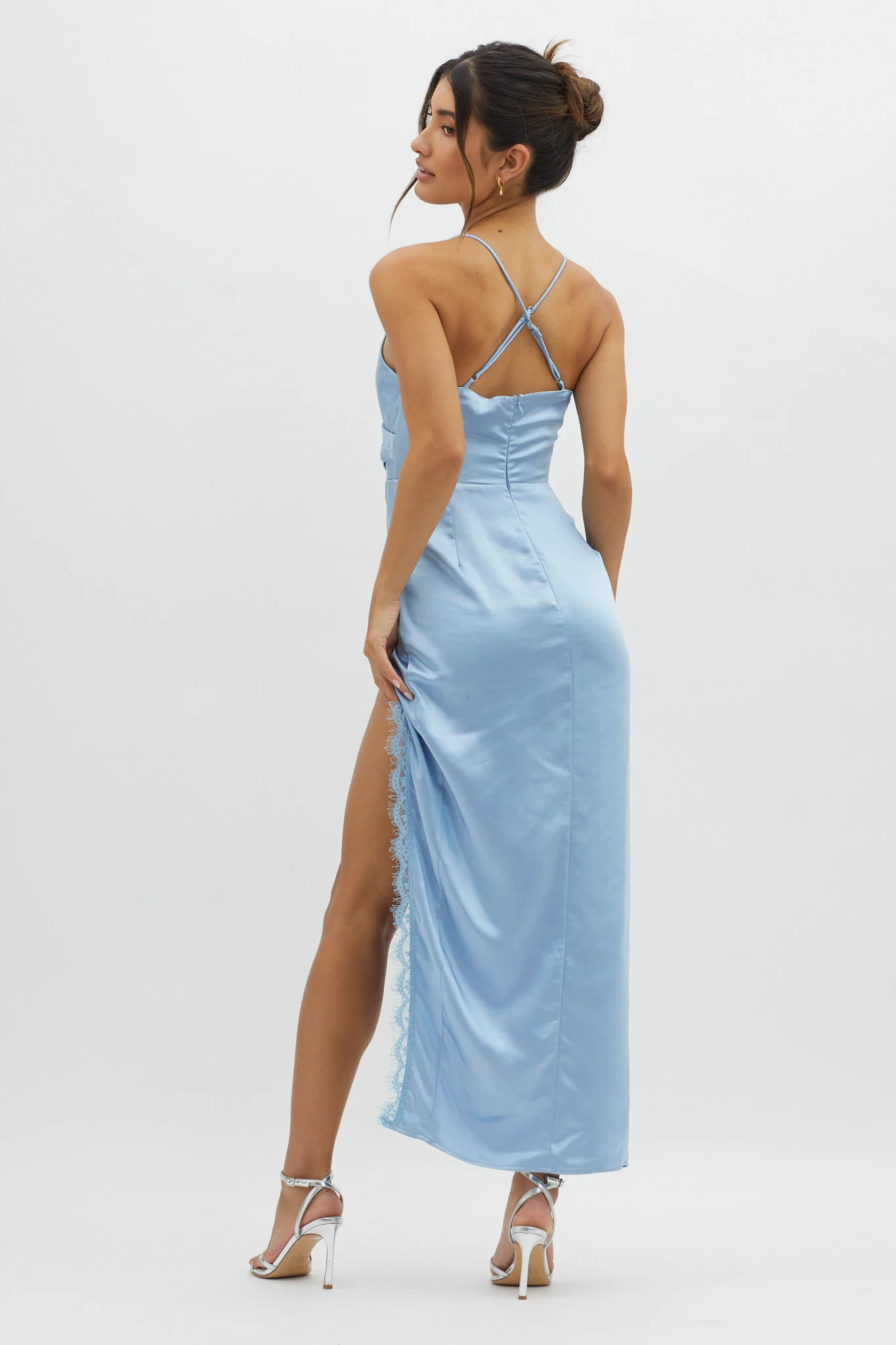 Winter Moon Lace Trim Midi Dress Blue