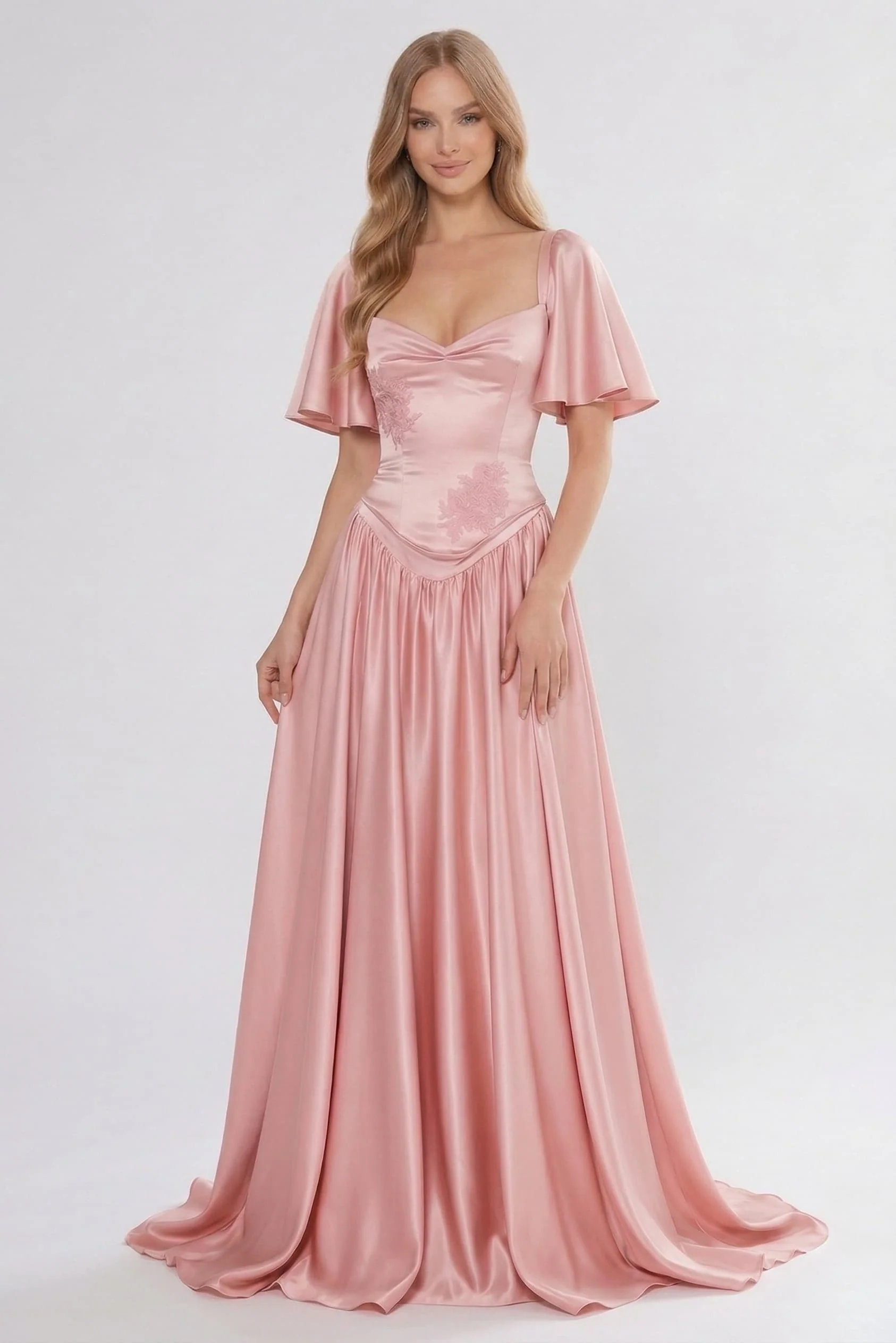 A-Line Floor Length Soft Satin Wedding Guest Dress CG0316