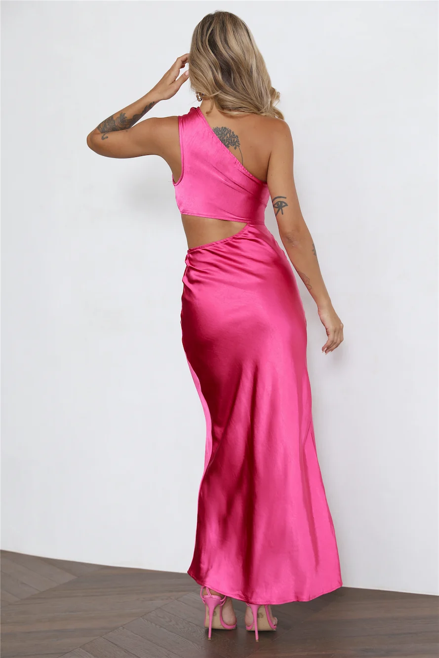 Poker Faced Satin Maxi Dress Hot Pink