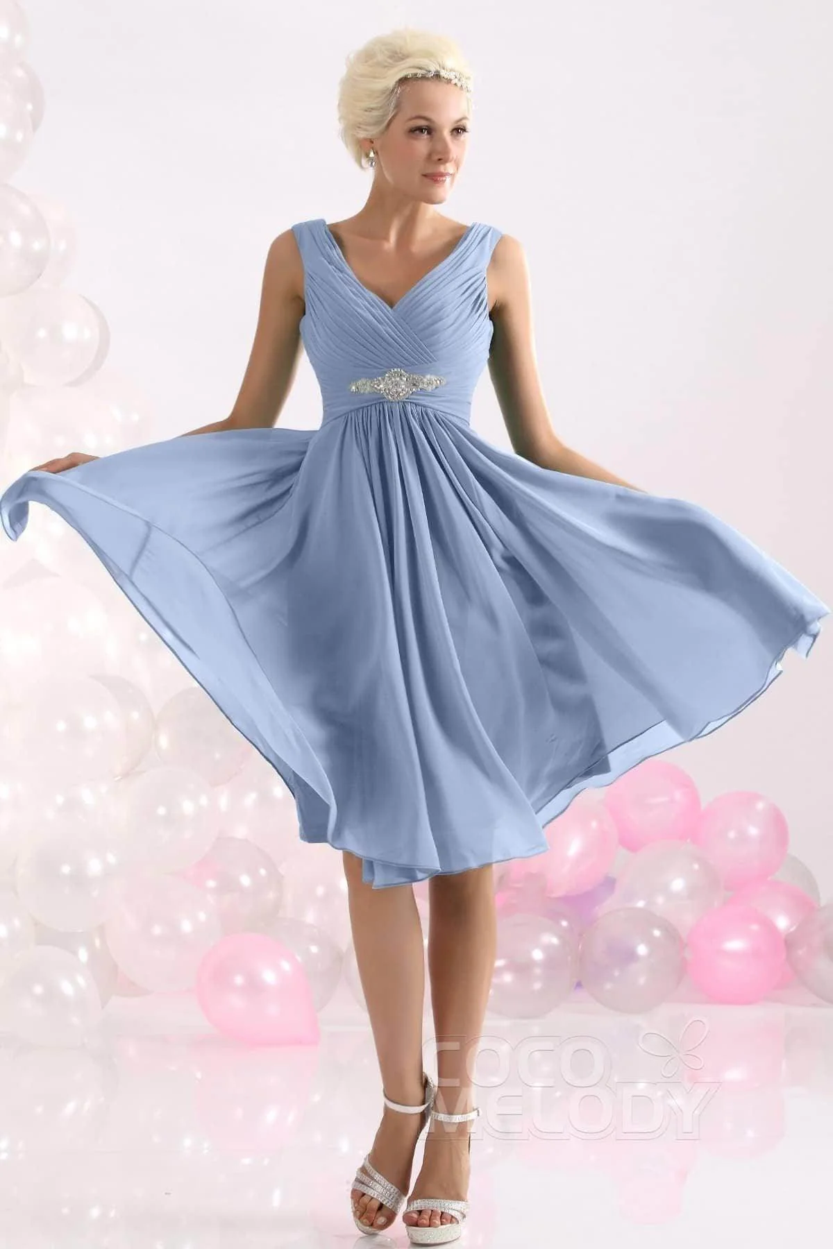 A-Line Knee Length Chiffon Bridesmaids Dress COZK1302A