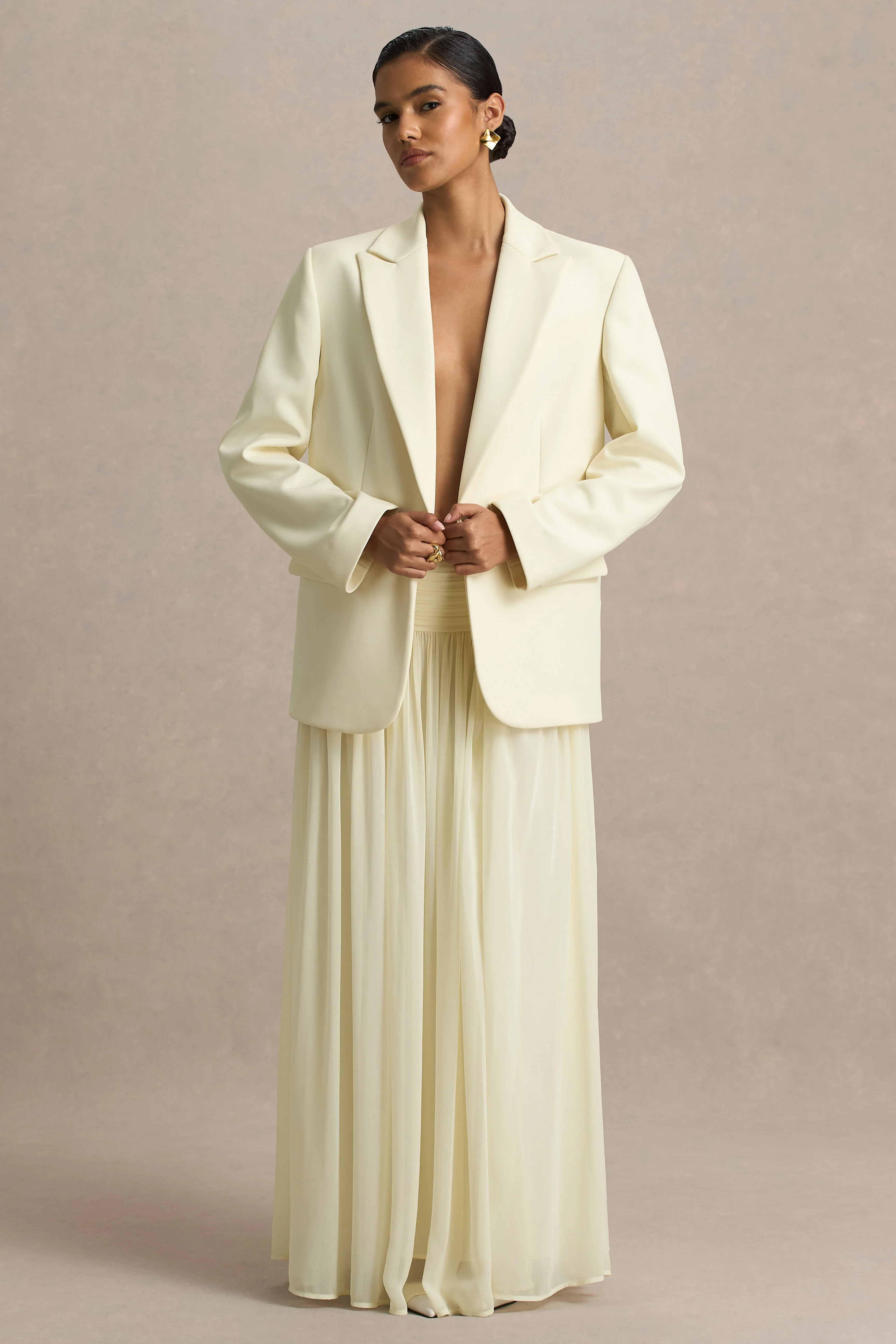 Spencer | Cream Chiffon Pleated Maxi Skirt