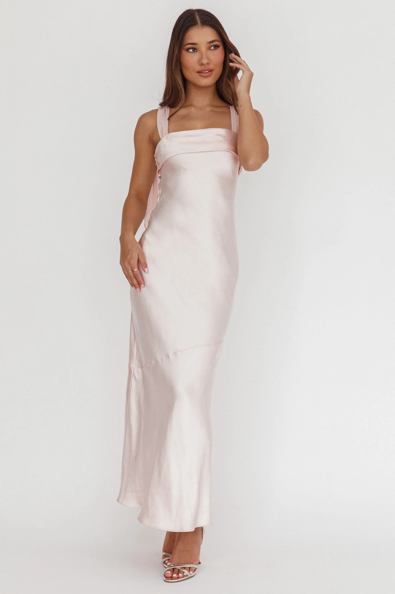 Carmel Shoulder Sash Midi Dress Blush