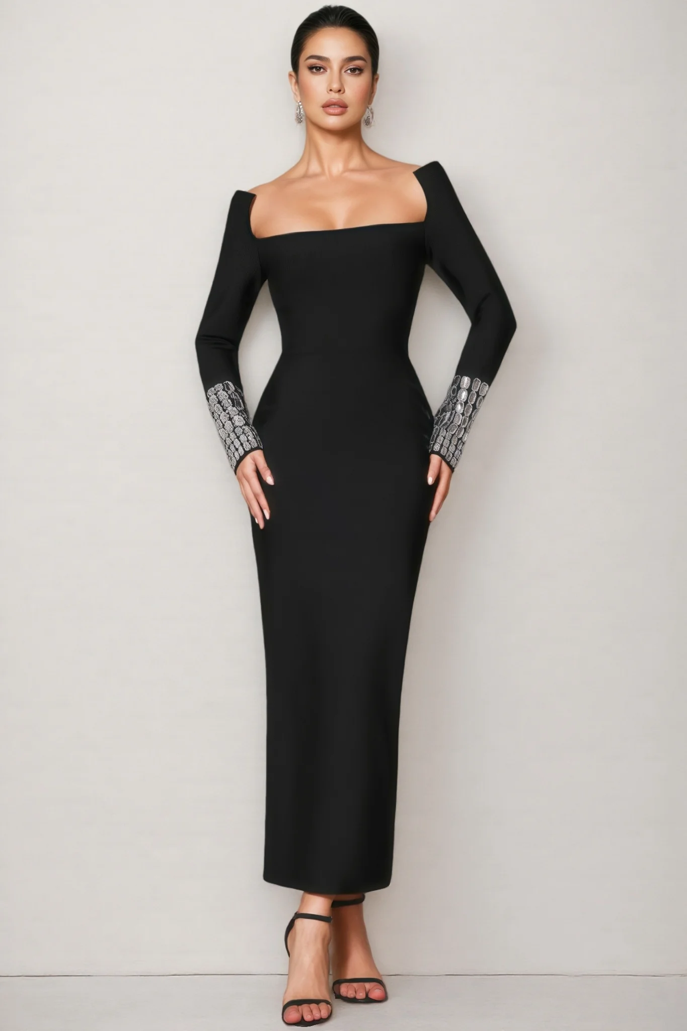 Log Square Diamond Square Neck Maxi Dress