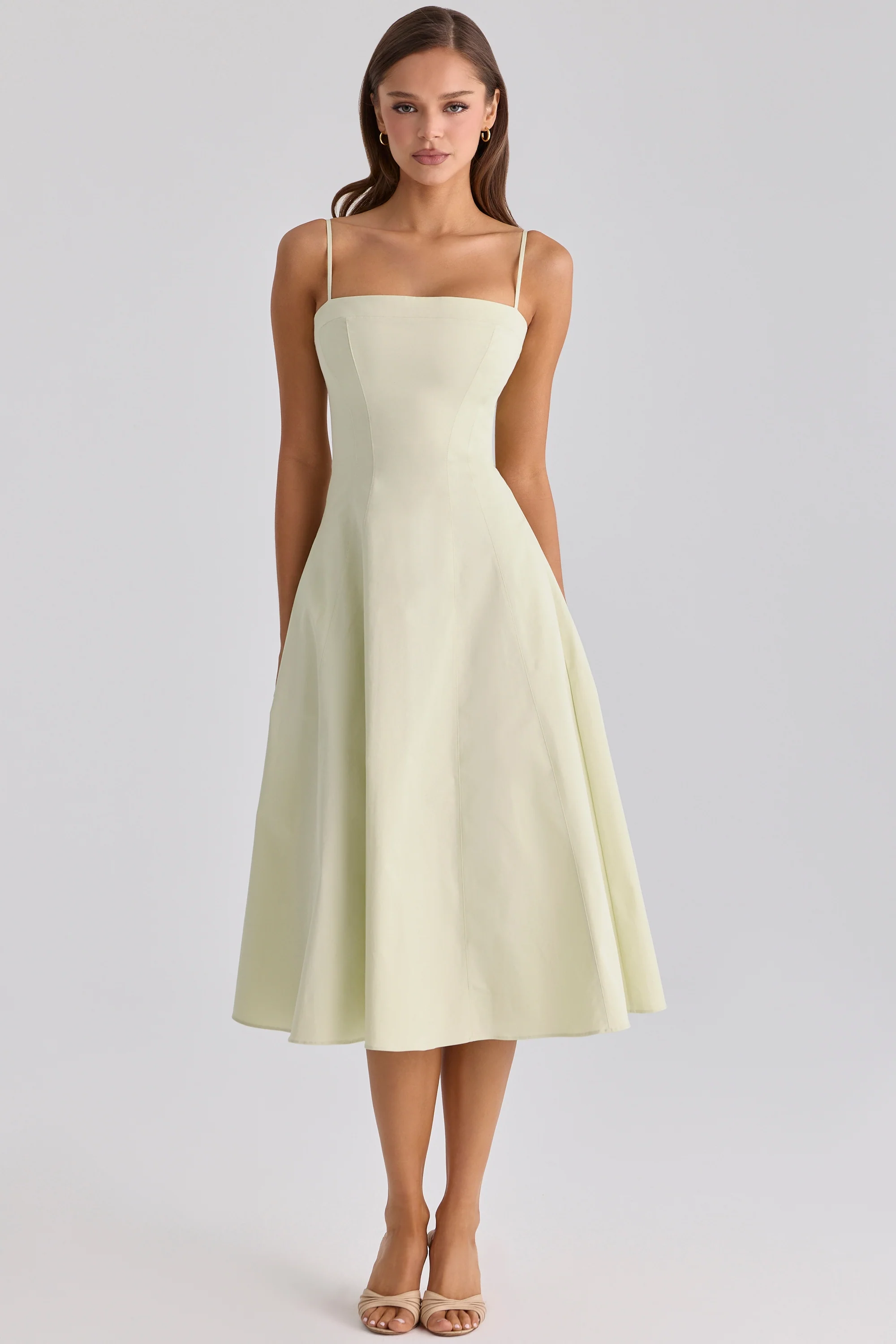 Matcha Green Cotton Flared Midi Sundress